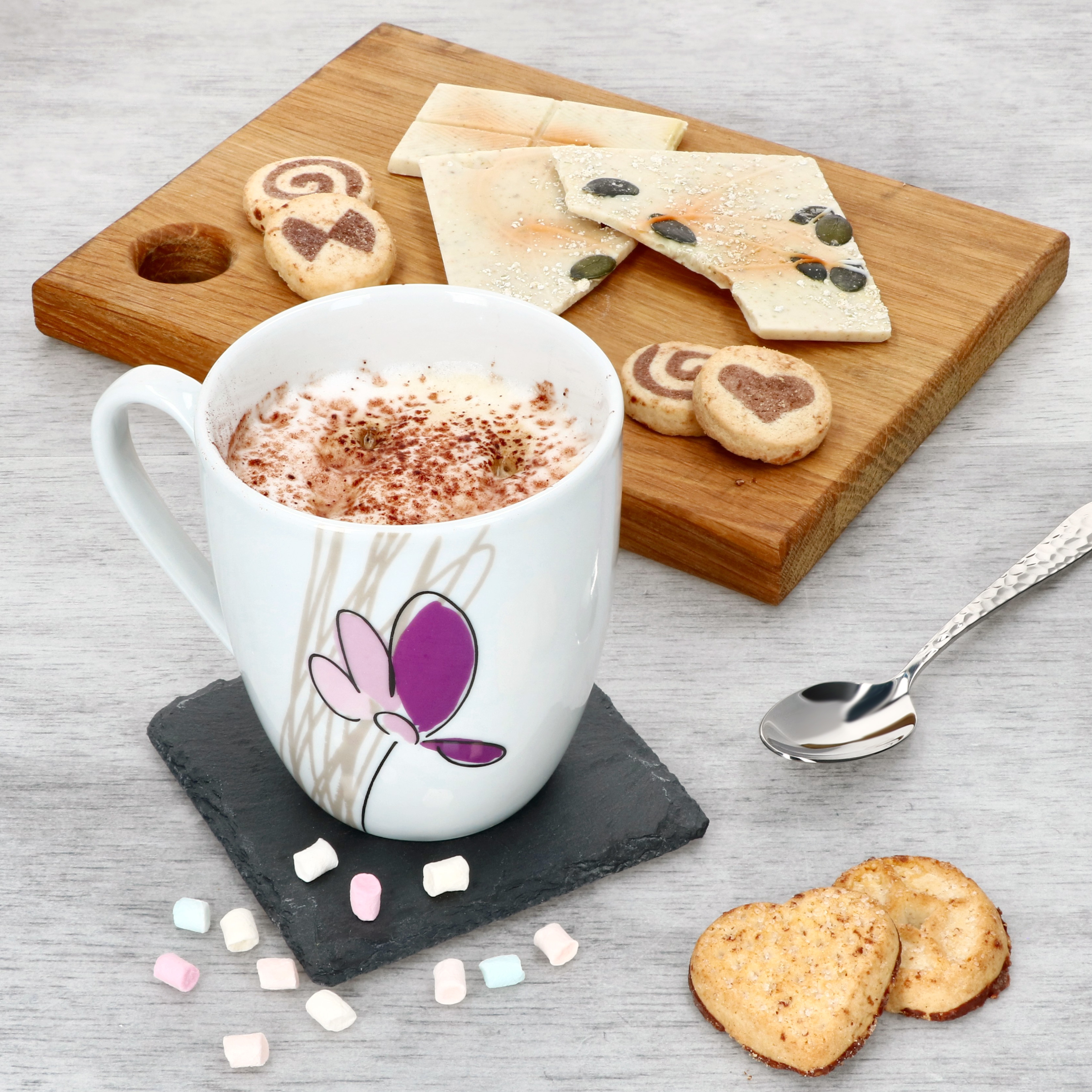 6pcs Viola Coffee Cup Set 350ml Porcelain Cups For 6 People Flowers Tea