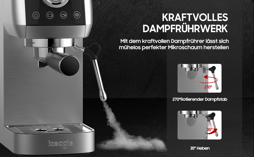 Seven-Bearing Machine CM1665B 20-Bar Italian Pump | 1350W Espresso Machine Stainless Steel with Milk Frother, Coffee Machine for Cappuccino, Touchscreen with Pressure Display, 1.3L Water Tank