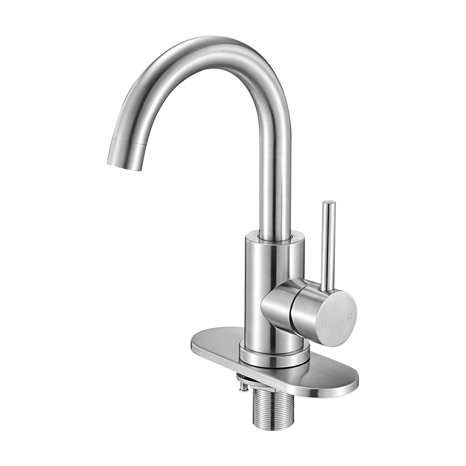 Single Handle Sink Faucet, Brushed Nickel Single Handle Bathroom Faucet, Kitchen Water Faucets With Aerator, Suitable For Bathroom, Rv, Bar Sink, Public Restroom, High Arc Spout
