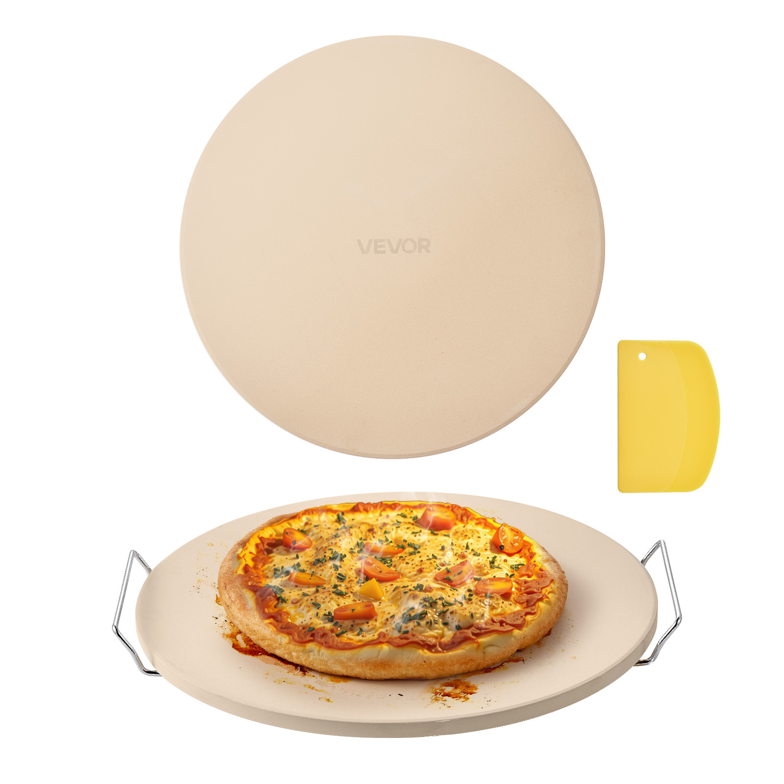 Vevor Pizza Stone, 406 Mm Round Cordierite Pizza Stone, Extra Large Baking-stone With A Durable Stand, 17 Mm Thickness Heat-resistant Cooking Cordierite, For Kitchen Oven, Baking Pizzas, Bbq Grilling