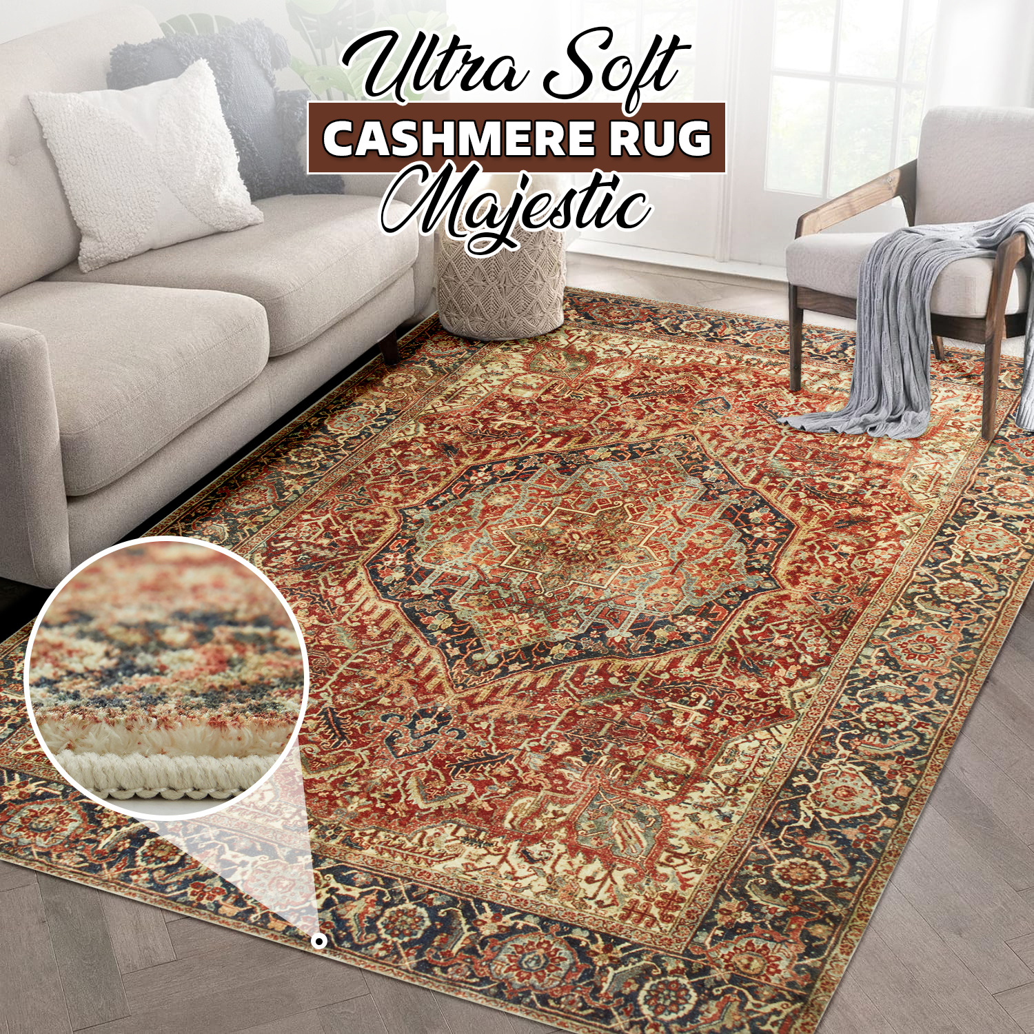 TEMU 1pc Ultra Soft Cashmere Rug – Soft Plush & Low-pile Floor Mat, Machine-washable, Decorative Carpet, Non-slip Area Rug Perfect For Living Room,