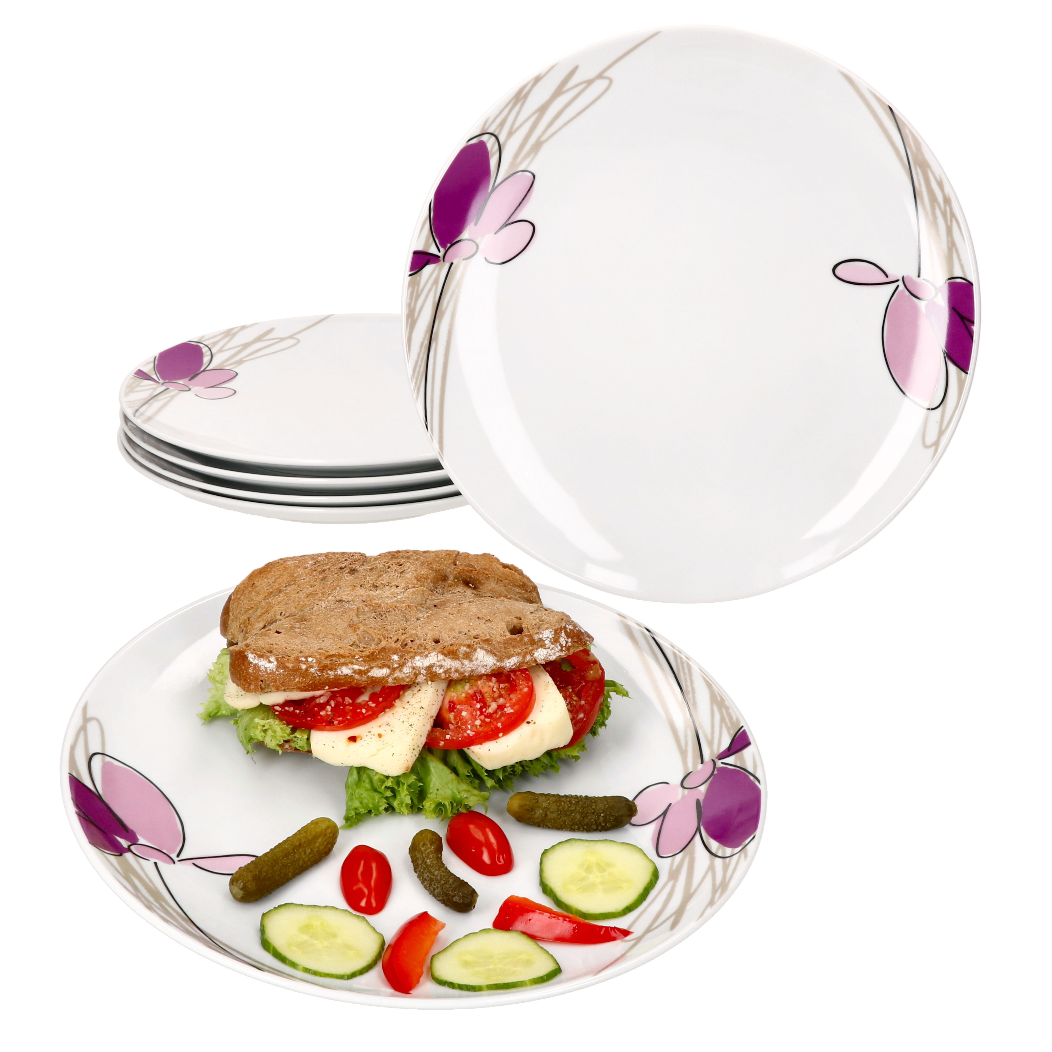 6-piece Set Viola Soup Plates 450ml Porcelain Deep Dinner Plates For 6 People Pasta