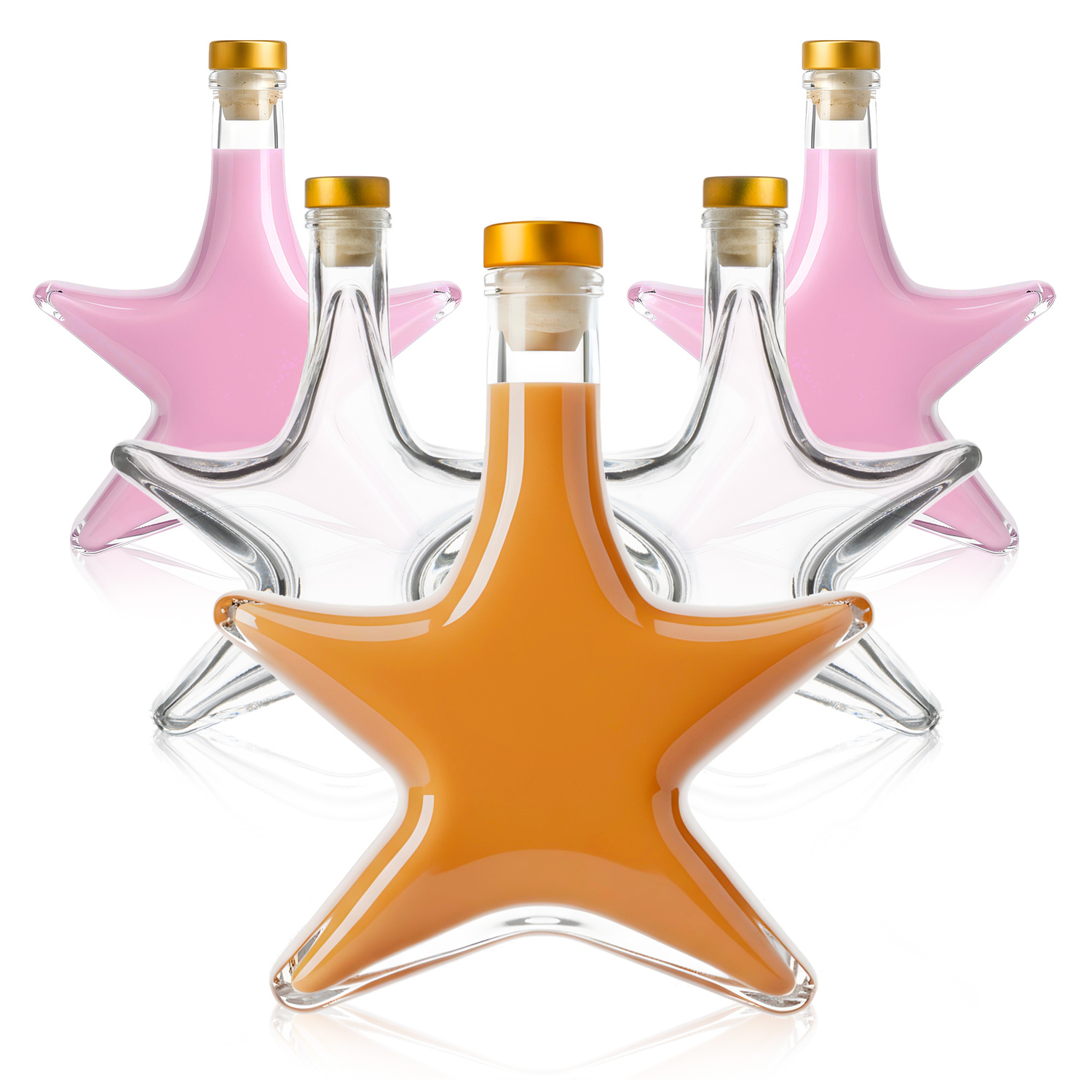 E-shop 5 Stk. kleine sternförmige Flaschen 200 ml – Weihnachtsflaschen für Feiertage, Wein, Liköre, Sirupe und selbstgemachte Spirituosen – dekorative