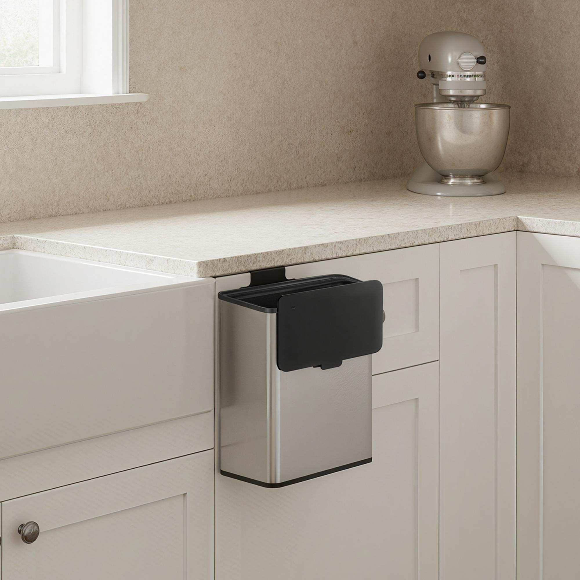 8l Hanging Trash Can, Compost Bin, Steel Waste Bin With Lid Forwaste, Kitchen, With Hook, For Cabinet Door Or Wall