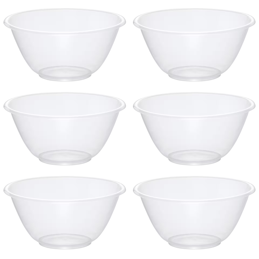 TEMU Set Of 6 15cm Clear Plastic Mixing Bowls – 1l Lightweight Stackable Prep Bowls For Kitchen, Baking, Snacks And Salads | Microwave And Dishwasher