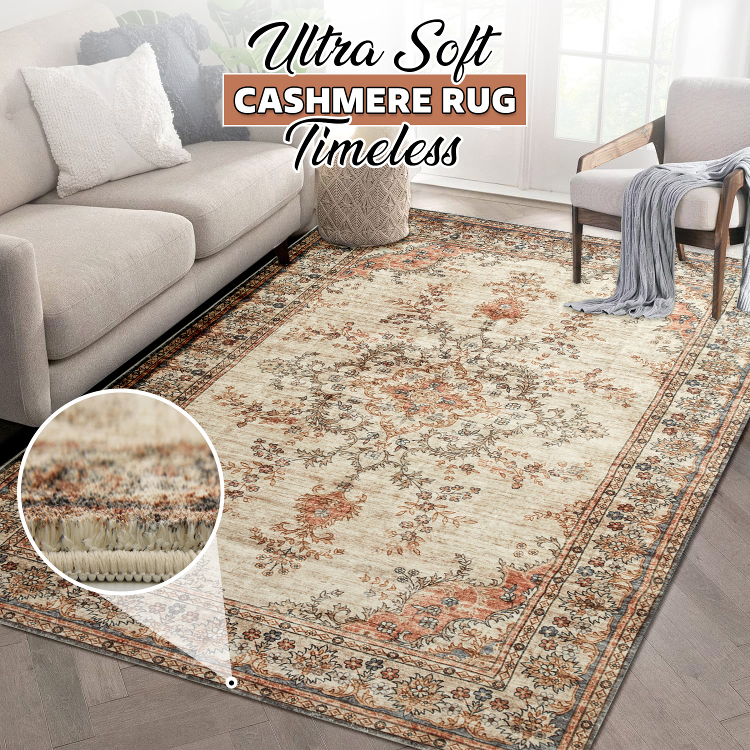 TEMU 1pc Premium Cashmere Rug – Soft Plush Low Pile Non-slip Area Rug, Durable & Machine Washable Long Floor Mat For Living Room, Bedroom & Modern