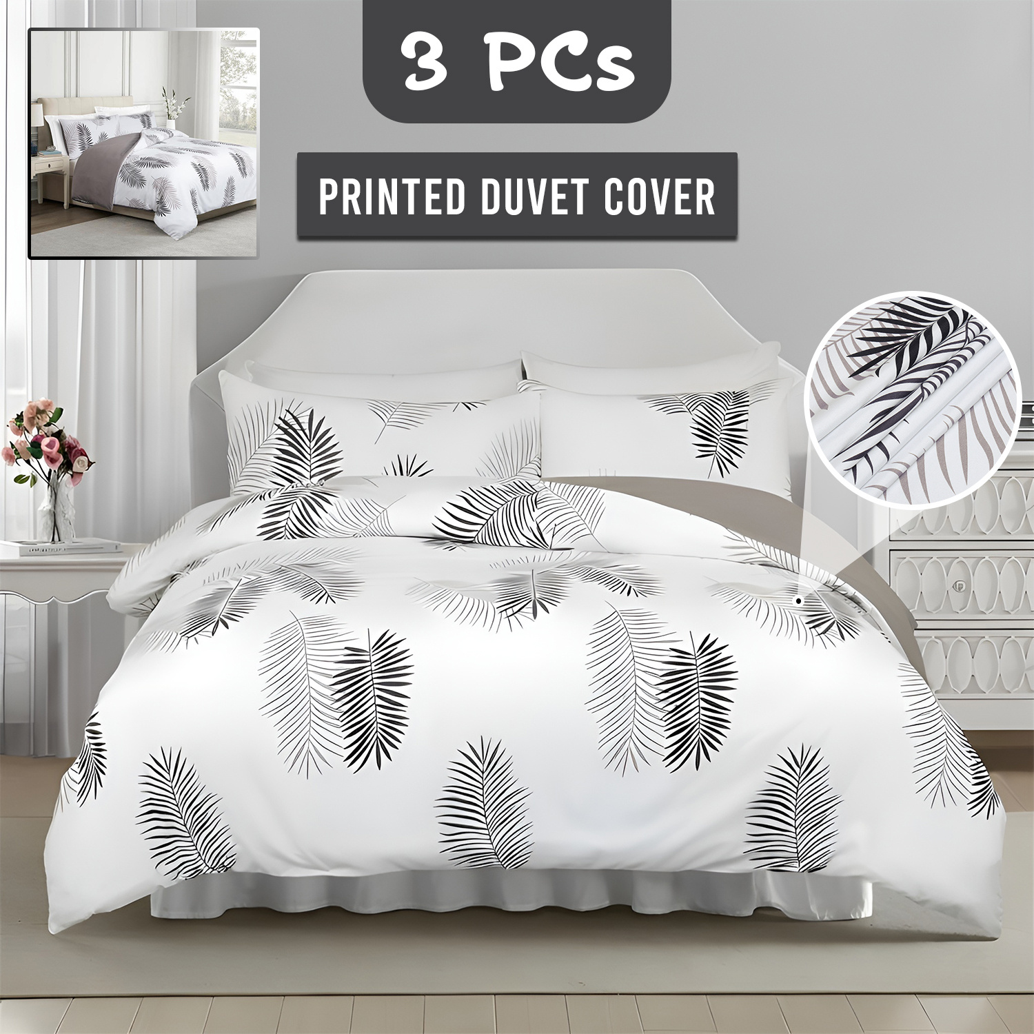 TEMU 3pcs Luxury Leaf Printed Duvet Cover Set – All Season Bedding Set Including Pillowcases, Soft & Machine Washable Quilt Cover Without Core For