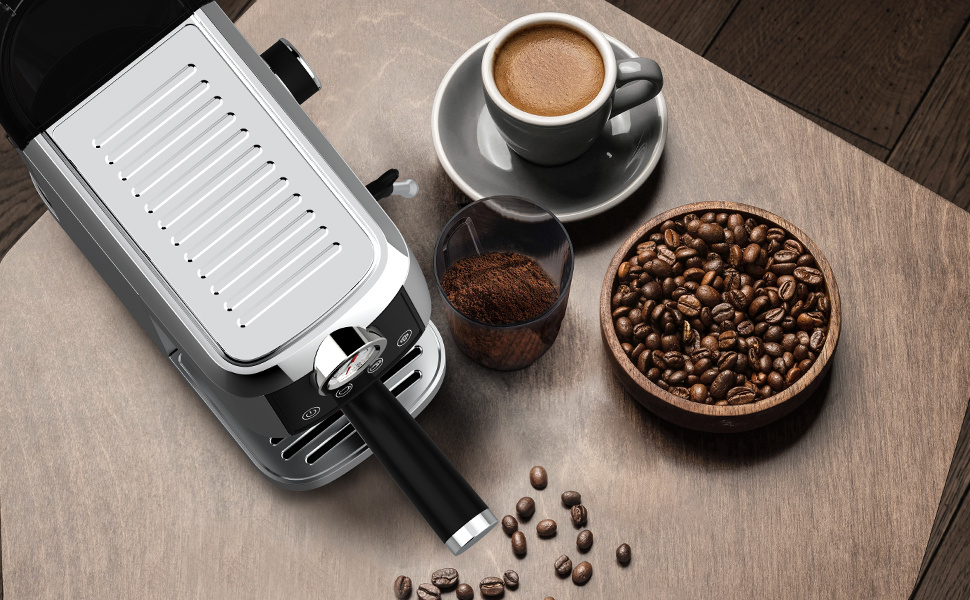 Seven-Bearing Machine CM1665B 20-Bar Italian Pump | 1350W Espresso Machine Stainless Steel with Milk Frother, Coffee Machine for Cappuccino, Touchscreen with Pressure Display, 1.3L Water Tank