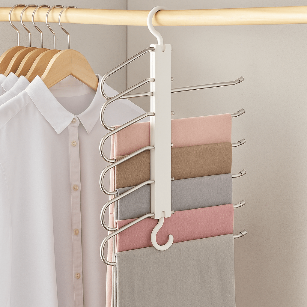 TEMU Faboer Pack Of Saving Trouser Hanger 6-in-1 - Multiple Tier Wardrobe Closet Organiser Coat Clothes Multi Hangers Storage Rack
