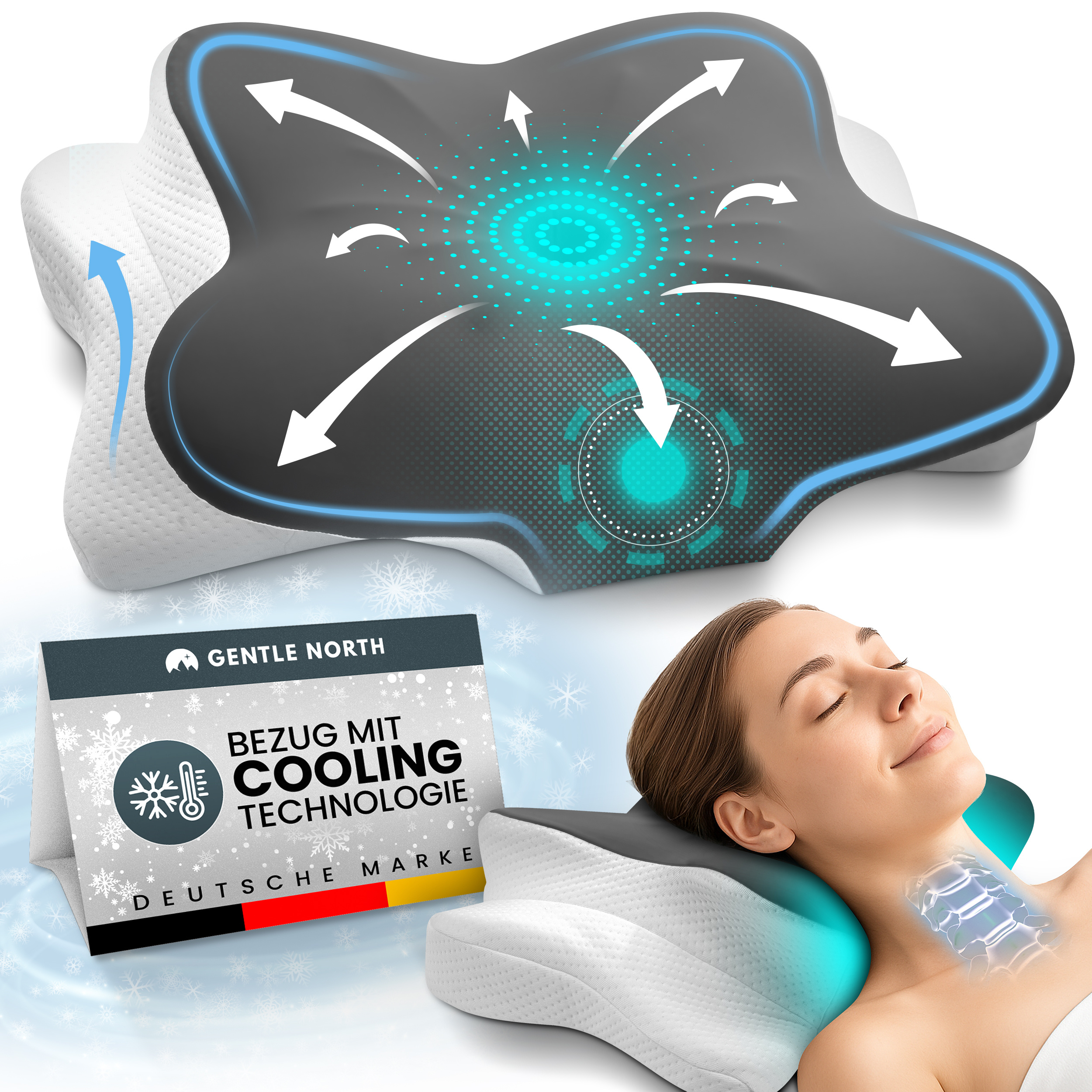 E-shop Gentle North Orthopädisches Nackenstützkissen aus hochwertigem Memory Foam - Ergonomisches Nackenkissen - Kopfkissen für Seitenschläfer, Rücken-