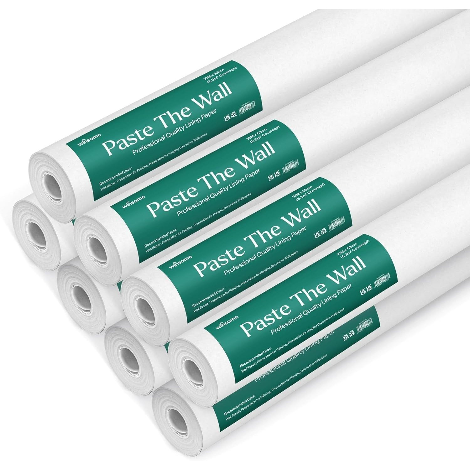 TEMU Winsome Paste The Wall Lining Paper 10m Long Plain White Thick Paintable Backing Paper, Heavy Duty And Breathable (pack Of 8)