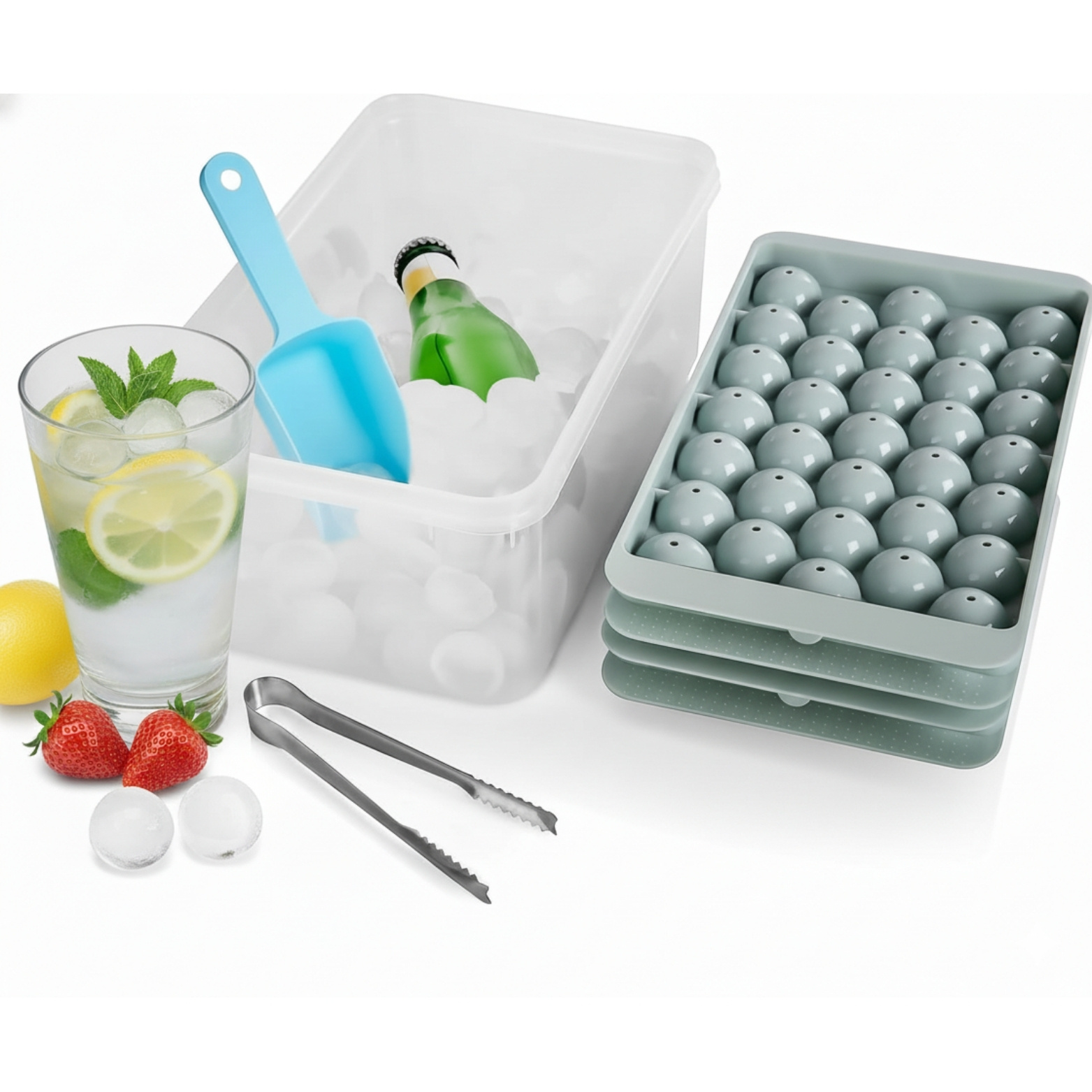 Ice Cube Tray With Lid For 66 Round Ice Cubes, Ice Cube Container