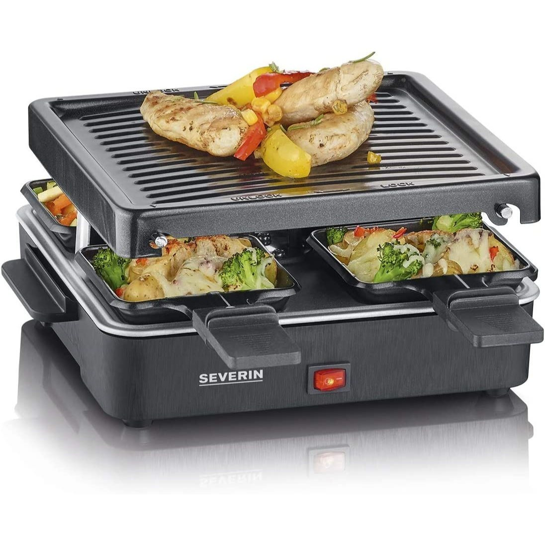 Image of B-ware Mini Raclette Grill For , Small Raclette With Coated Grill Plate, Extra Deep Pans, Compact , 600w Power, , Rg 2360