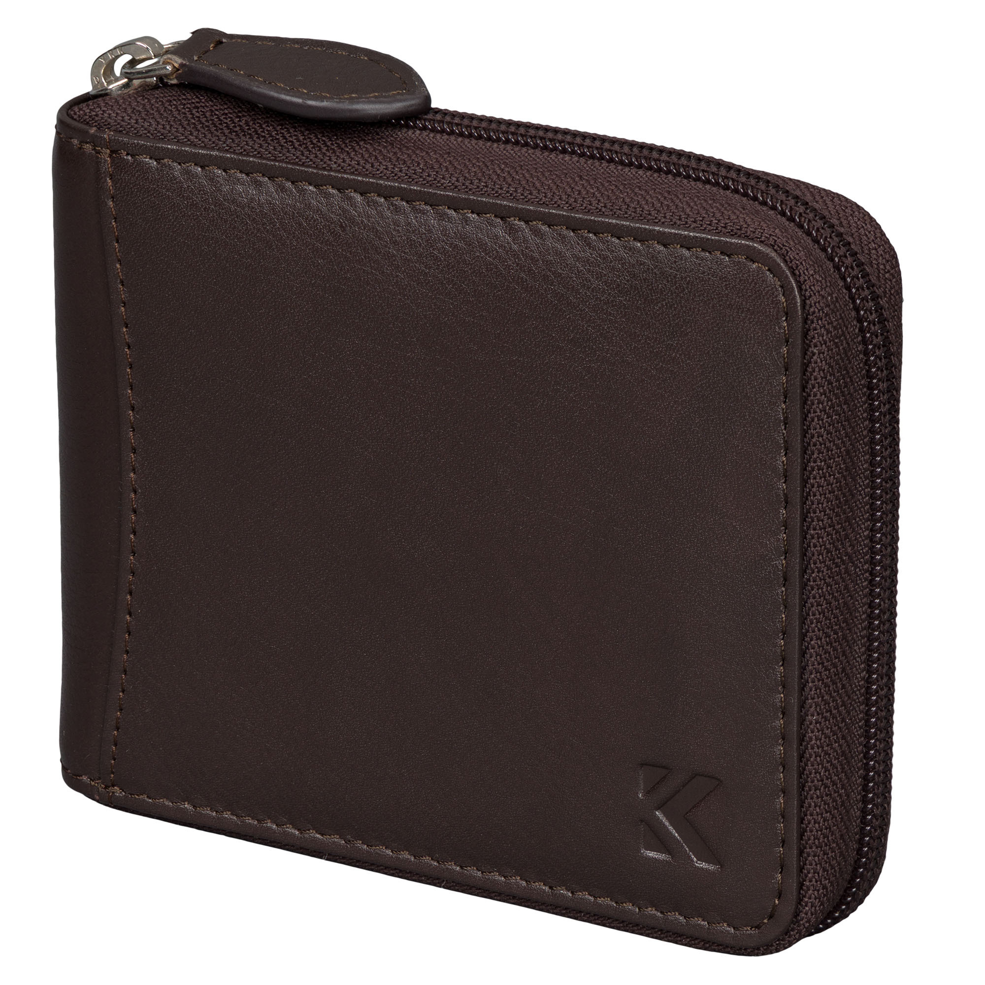 Image of Men's Leather Wallet Rfid Horizontal Format Genuine Leather Wallet With 8 Card Slots, Zipper, Gift Box, Brown