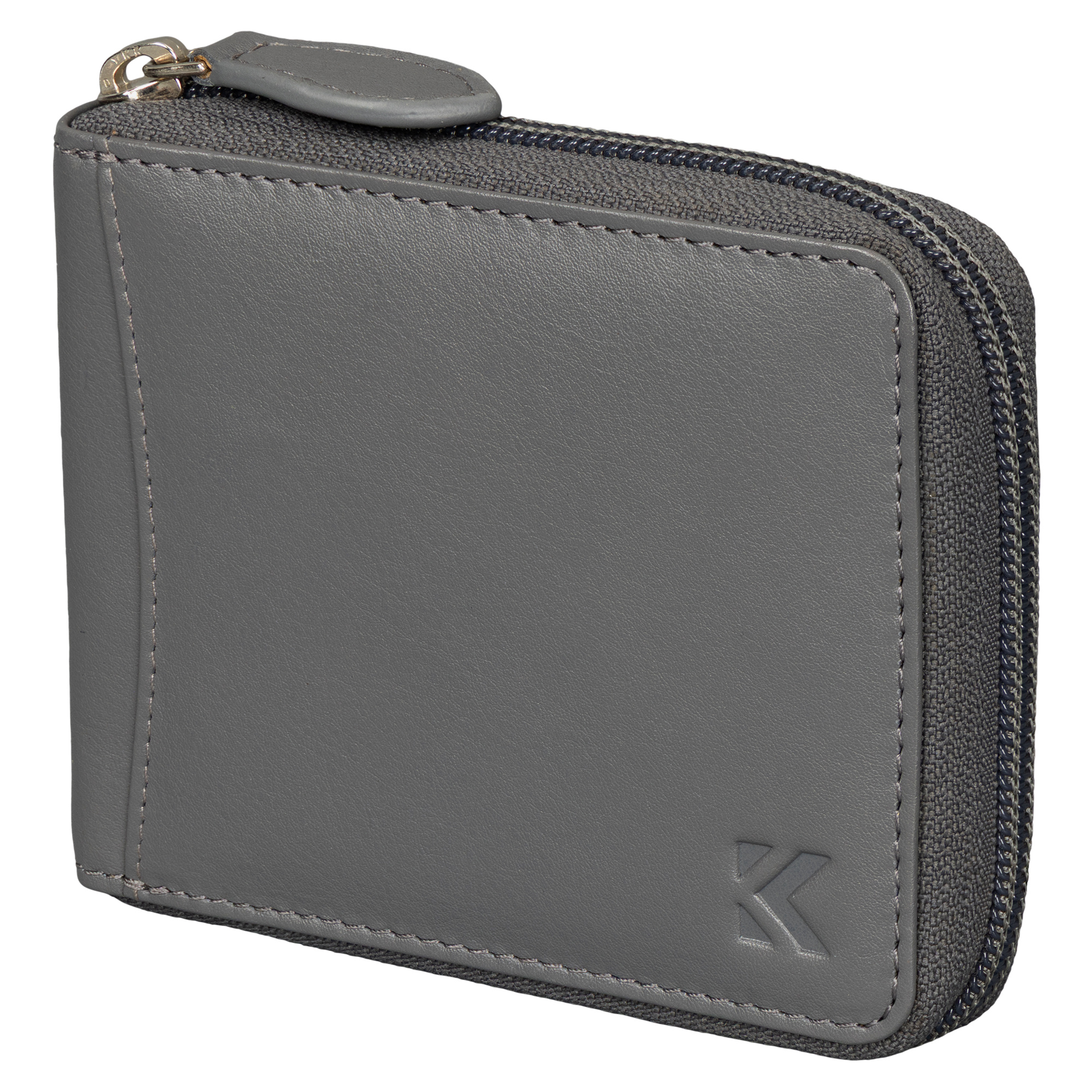 Image of Men's Leather Wallet Rfid Horizontal Wallet 8 Card Slots Zipper Gift Box Gray