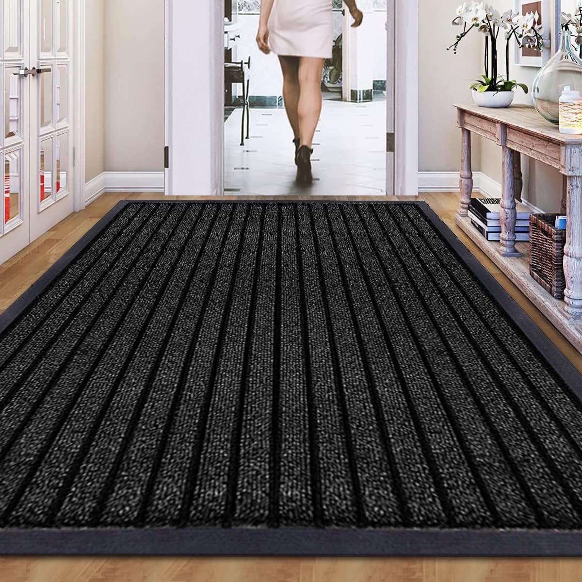 TEMU 1pc Indoor/outdoor Rug – 7 Stripe Polypropylene Woven Design – Heavy-duty, Waterproof, Non-slip Dirt-grabber – Ideal For Entrance, Hallway,