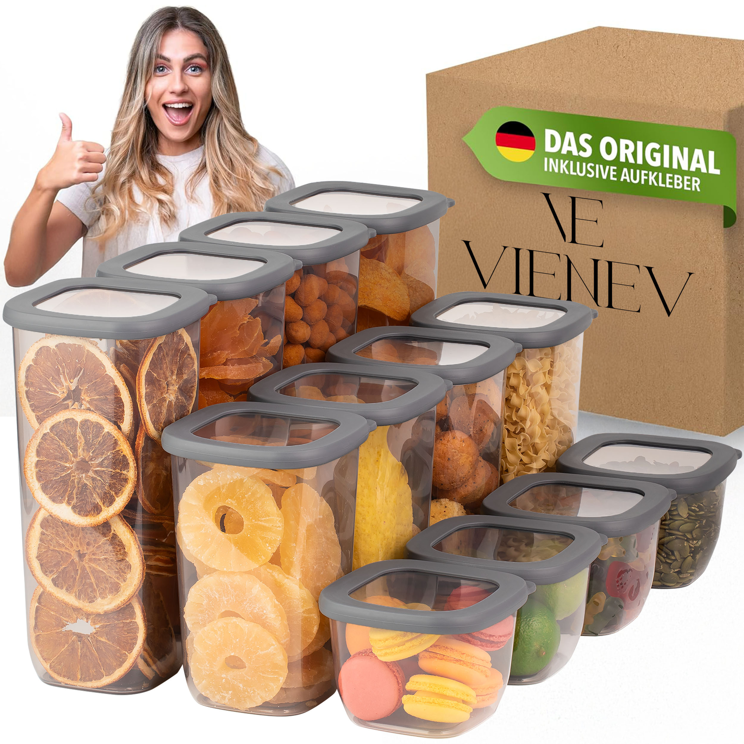 Image of Airtight Storage Containers With Lids, 12-piece Set - Kitchen Food Storage Containers | Airtight Storage Box Set Including 80 Labels | Bpa-free & Dishwasher- Containers