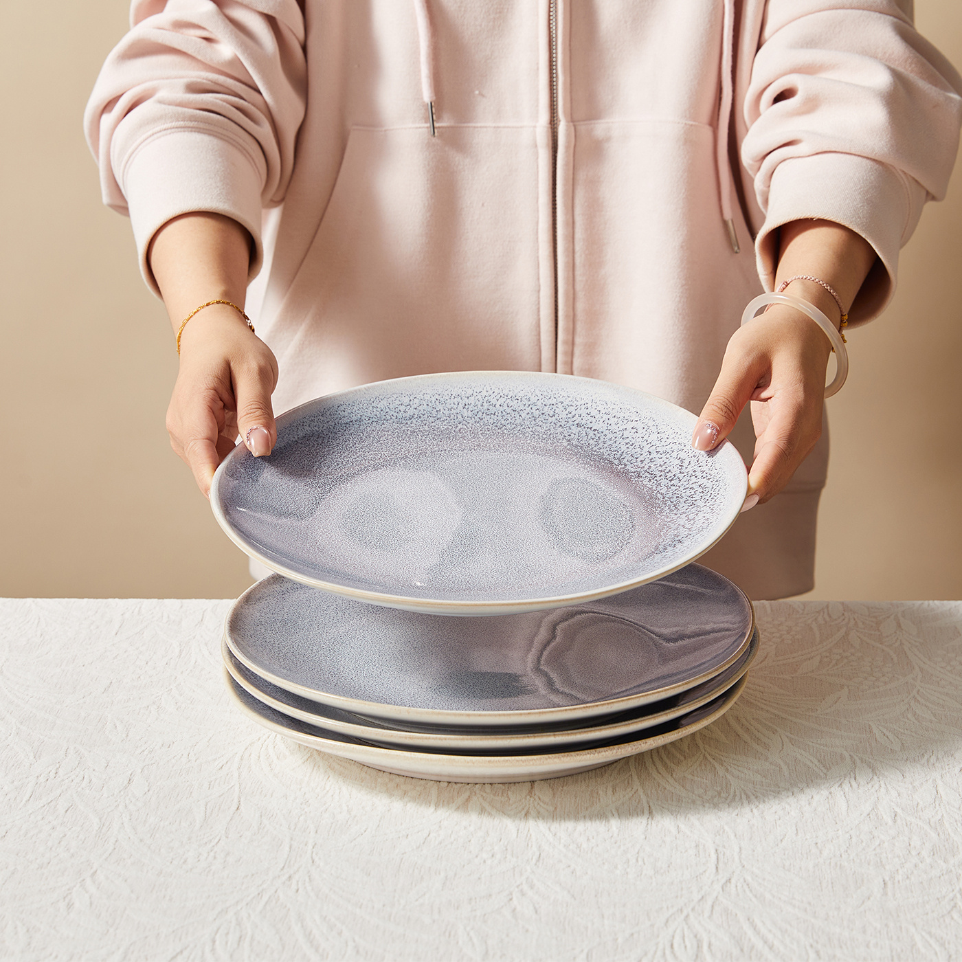 TEMU Ensemble de 4 assiettes plates de 10,5 pouces, Ø27,7 cm, vaisselle, céramique de haute qualité, assiettes à steak, assiettes occidentales,