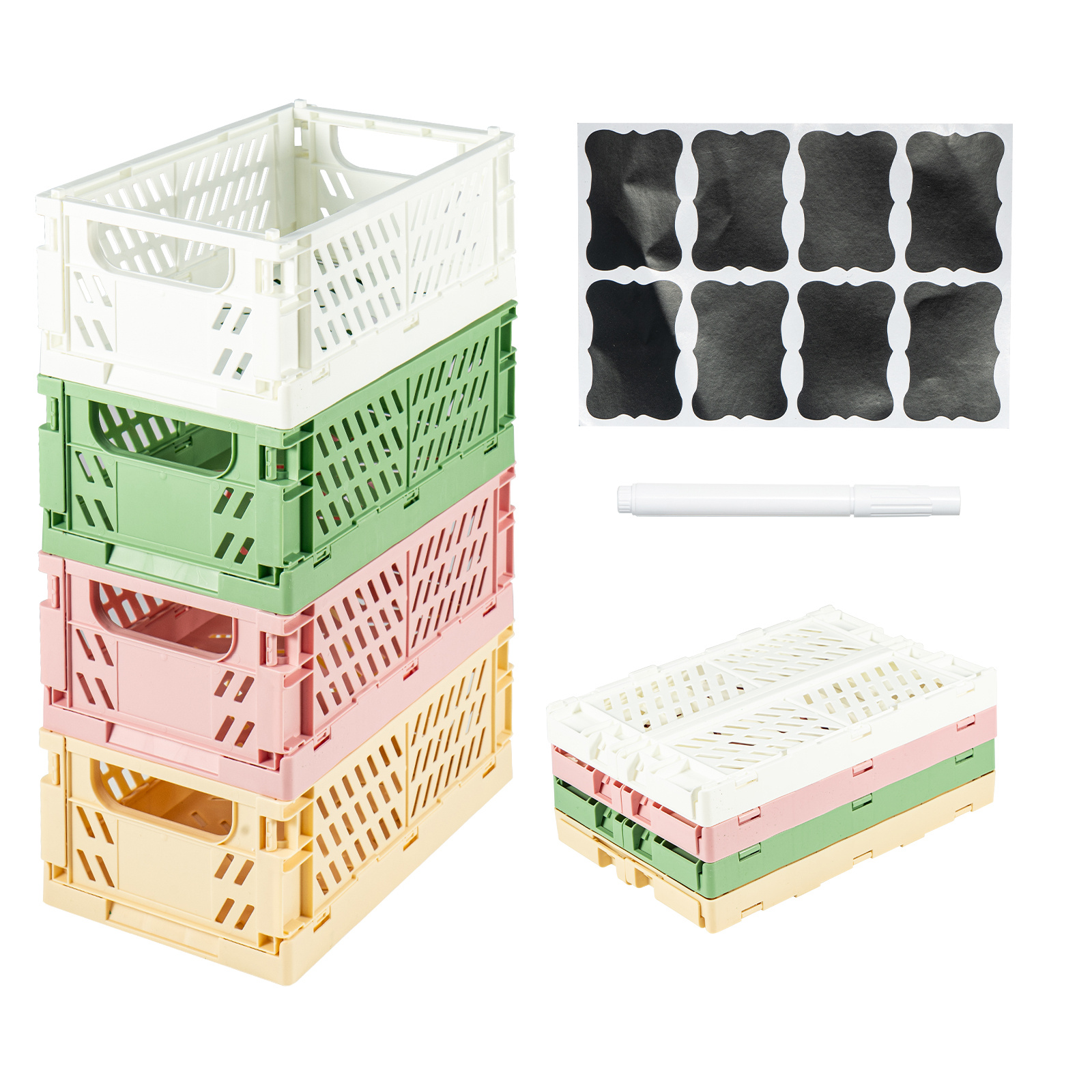 stück faltbox set, faltbare aufbewahrungsbox aus stabilem kunststoff, stapelbare klappboxen mit griff, organisationskörbe für küche, bad, büro, wohnzimmer, , schrank