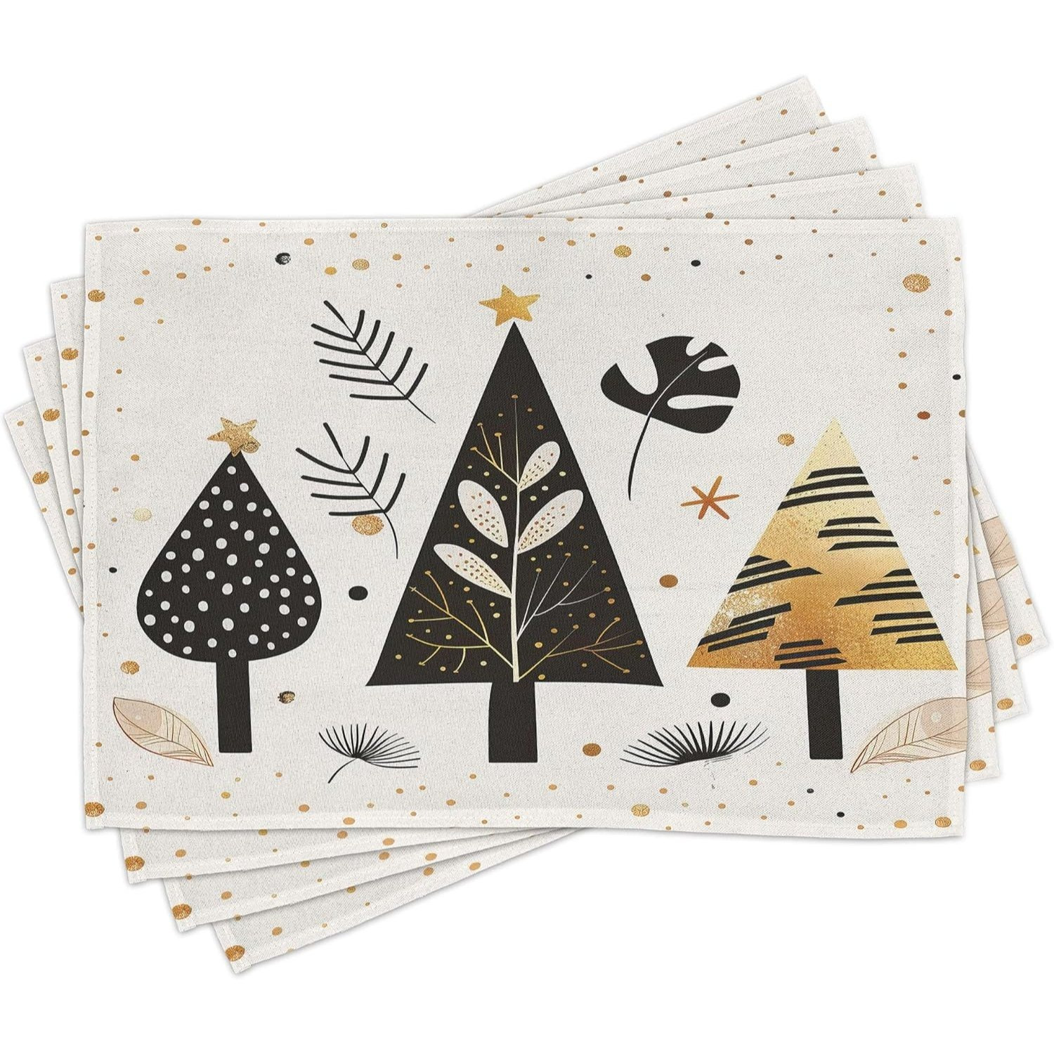 Christmas Placemats, Modern Scandinavian Christmas Vibes, Washable Fabric Dining Kitchen Table Decor , Beige Black Gray