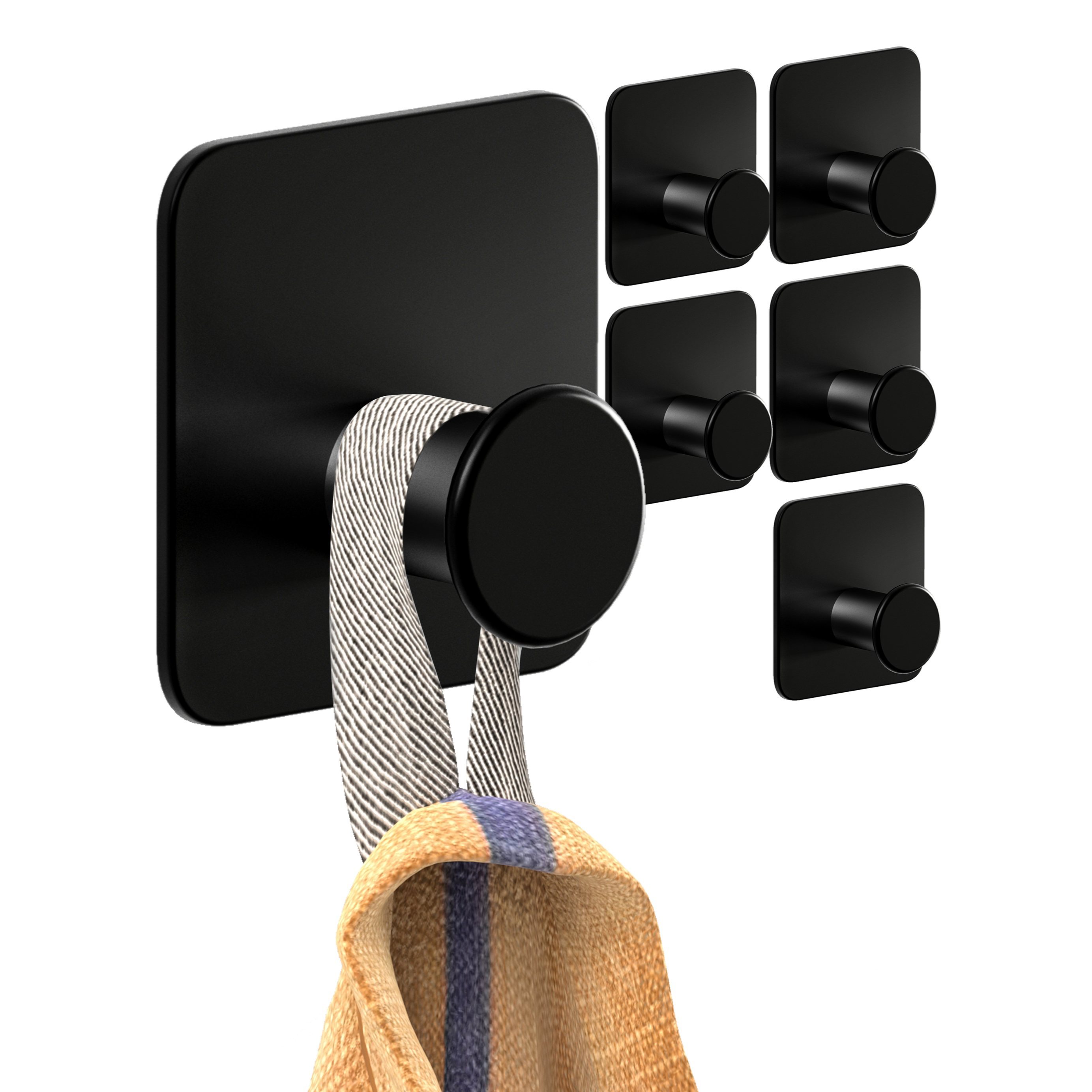 Image of Home Adhesive Hooks (5pcs Set) - Round, Self-adhesive Stainless Steel Hooks In (silvery, Black, White, Gold) | Extra Strong Adhesive With Water-resistant Pads | For Bathroom & Toilet Without Drilling