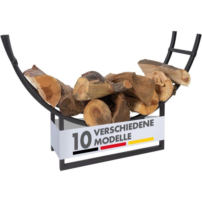 Image of Floor Direct Firewood Rack For Indoor & Outdoor - Compact Metal Firewood Storage - Designs - Black - - Firewood Storage