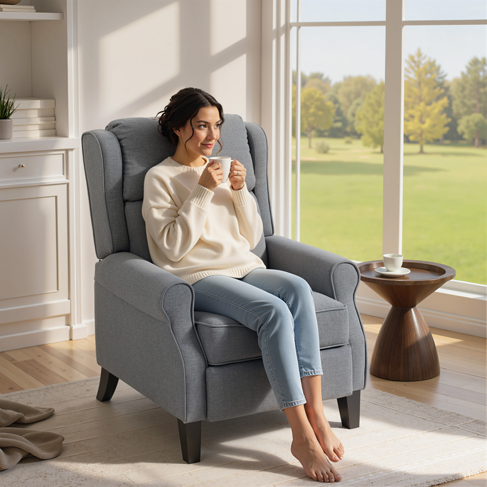 Image of Homcom Reclining Armchair, 132° Max With Footrest And Pocket Springs, Padded Linen-look Fabric, Steel And Wood, 74x84x102 Cm, Grey