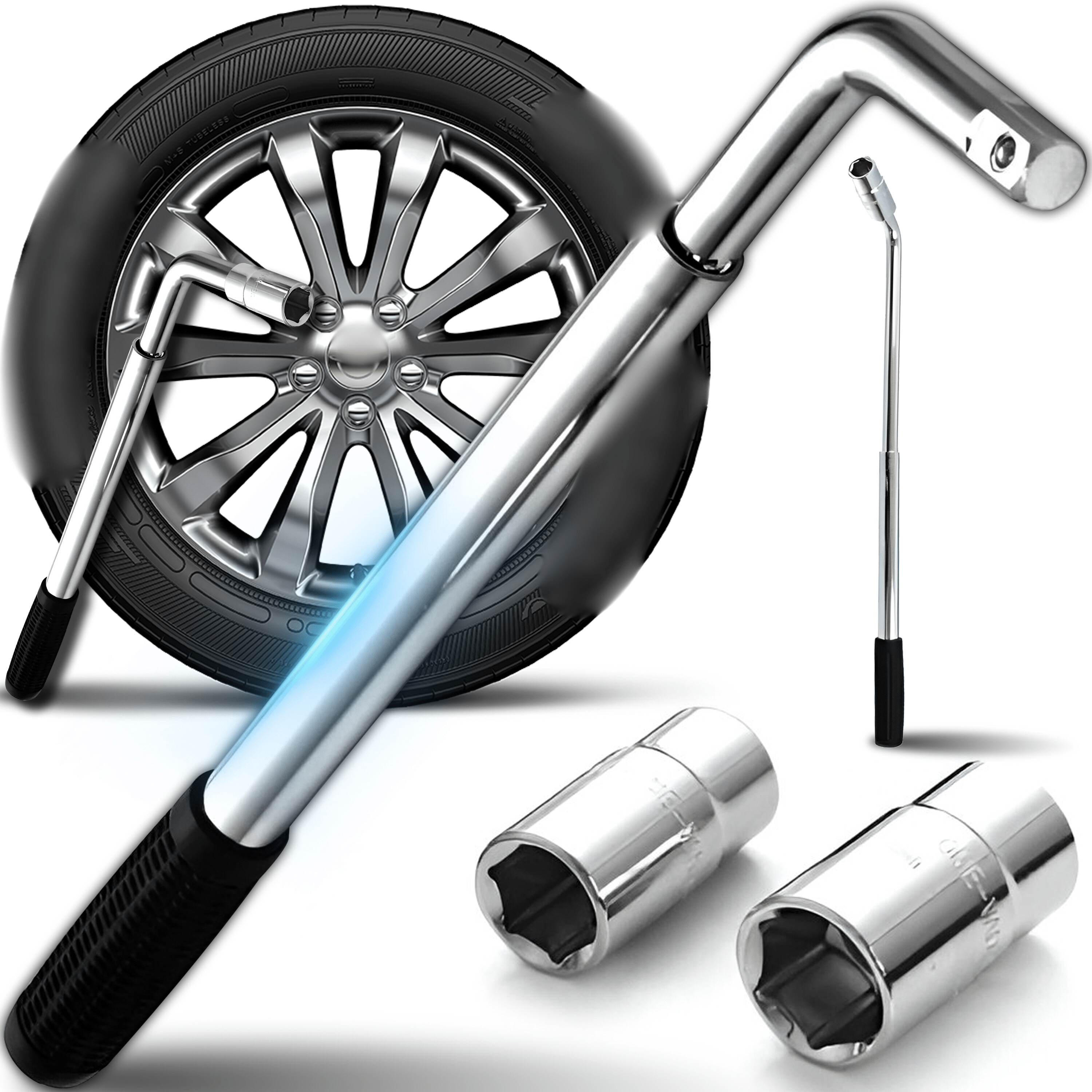 TEMU Clé pour roues de voiture RETOO Drivetech, Clé télescopique, Clé télescopique pour voiture, Douilles de 17 mm, Douilles de 19 mm, Douilles de 21
