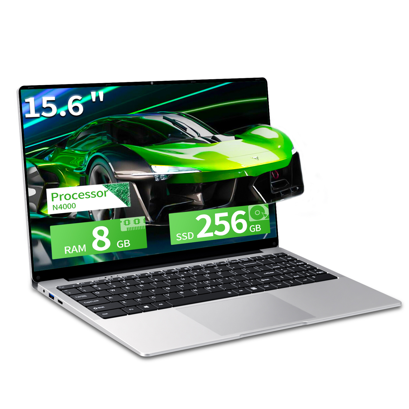 E-shop 15,6-Zoll-Laptop, Intel Celeron Notebook, 8 GB LPDDR4 RAM Computer, 256 GB SSD, 1080P Full-FHD-Bildschirm, für Studenten, Büro, Business