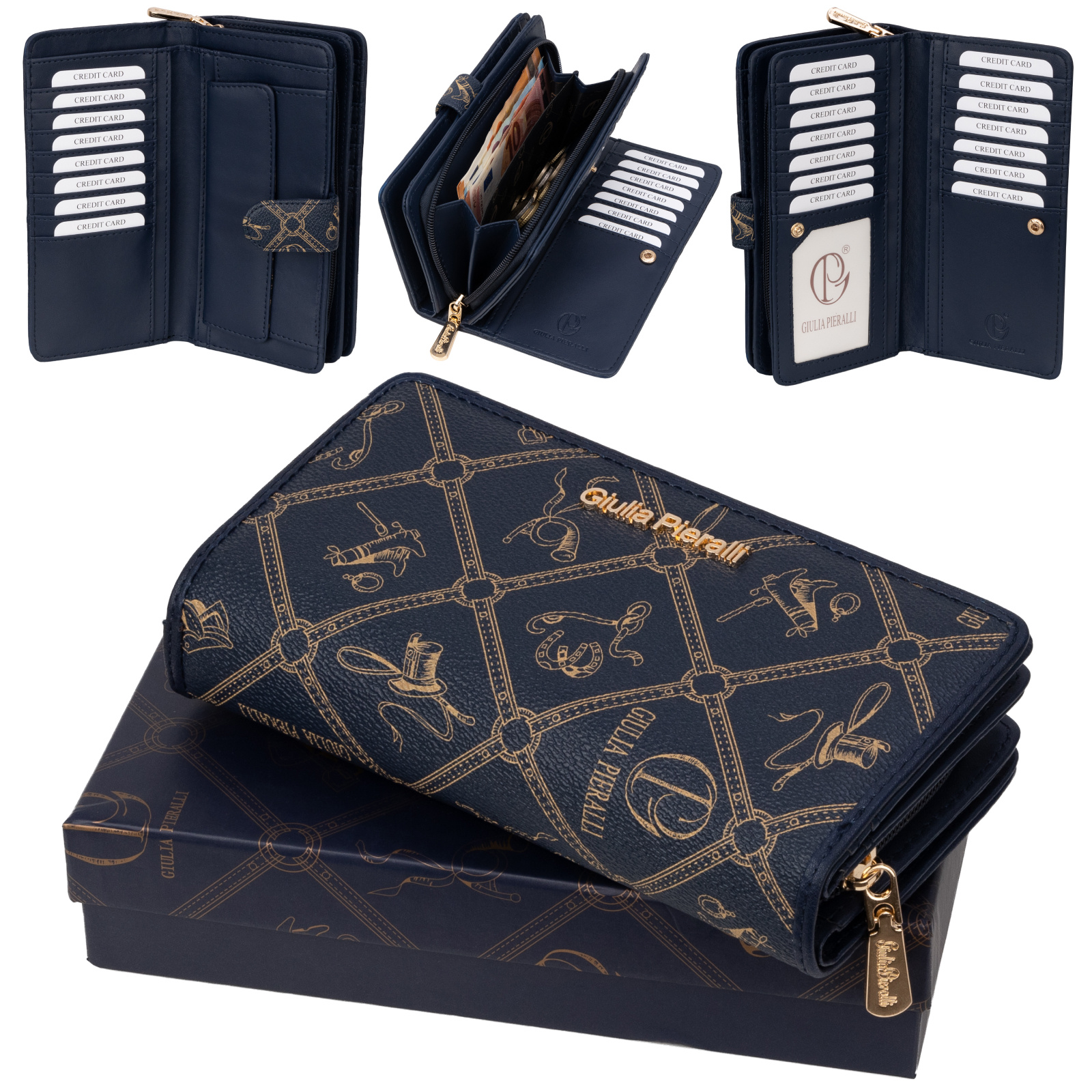 Image of Women's Wallet Purse 22 Card Slots Pieralli Women's Wallet Briefcase Xxl Artificial Leather 5003 Blue Dimensions: . 19 Cm X 10 Cm X 4 Cm Including Gift Box