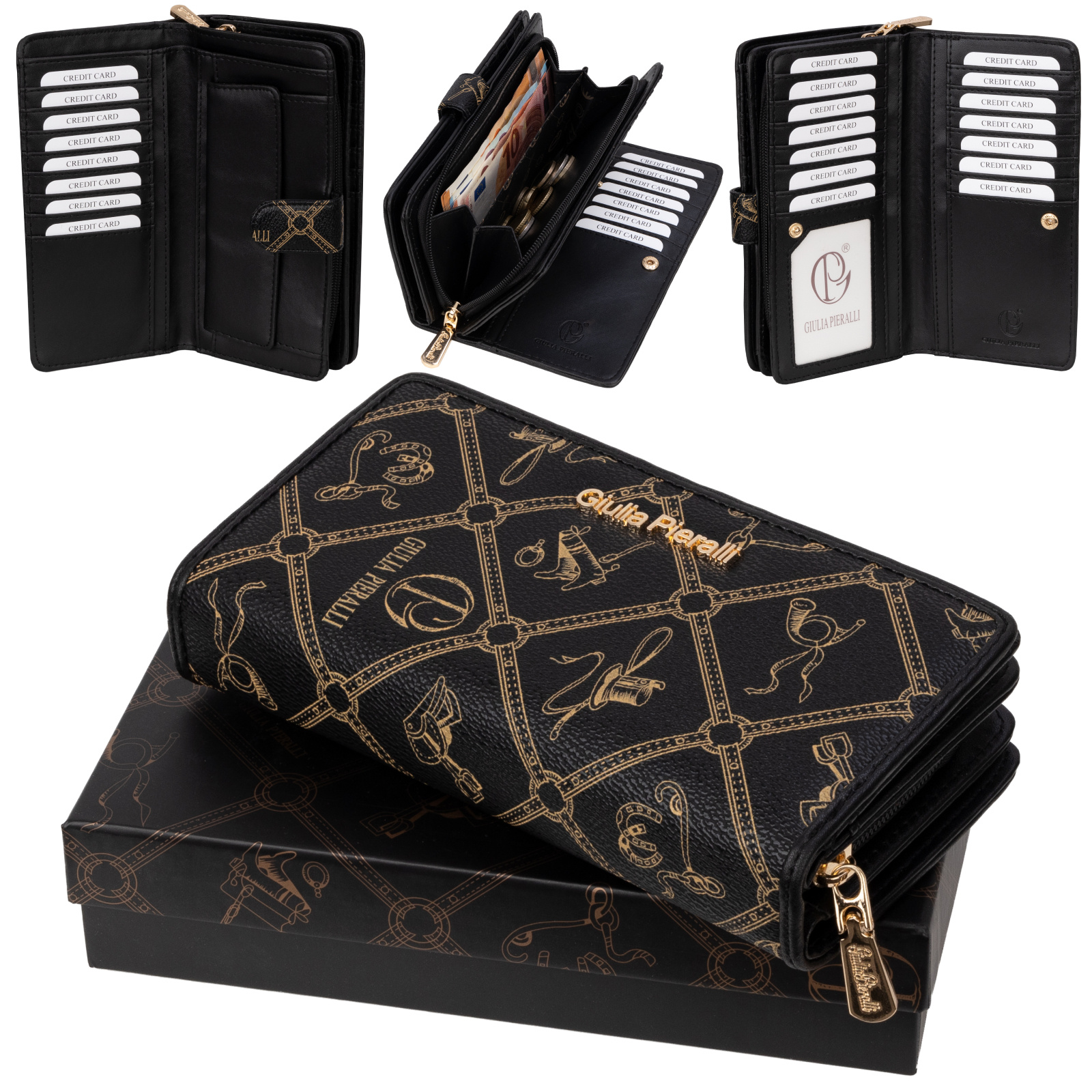 Image of Women's Wallet Pieralli Xxl Faux Leather Purse With 22 Card Slots, Size: . 19 Cm X 10 Cm X 4 Cm, Includes Gift Box, Model 5003