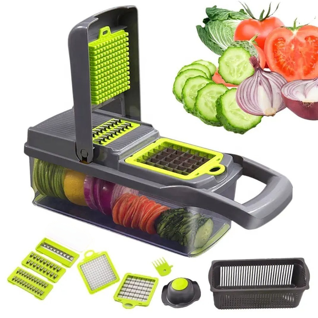 TEMU 15-in-1 Fruit & Vegetable Grater Set - Kitchen Multi-tool With 8 Interchangeable (gray Green) - Includes Dicer//slicer Functions