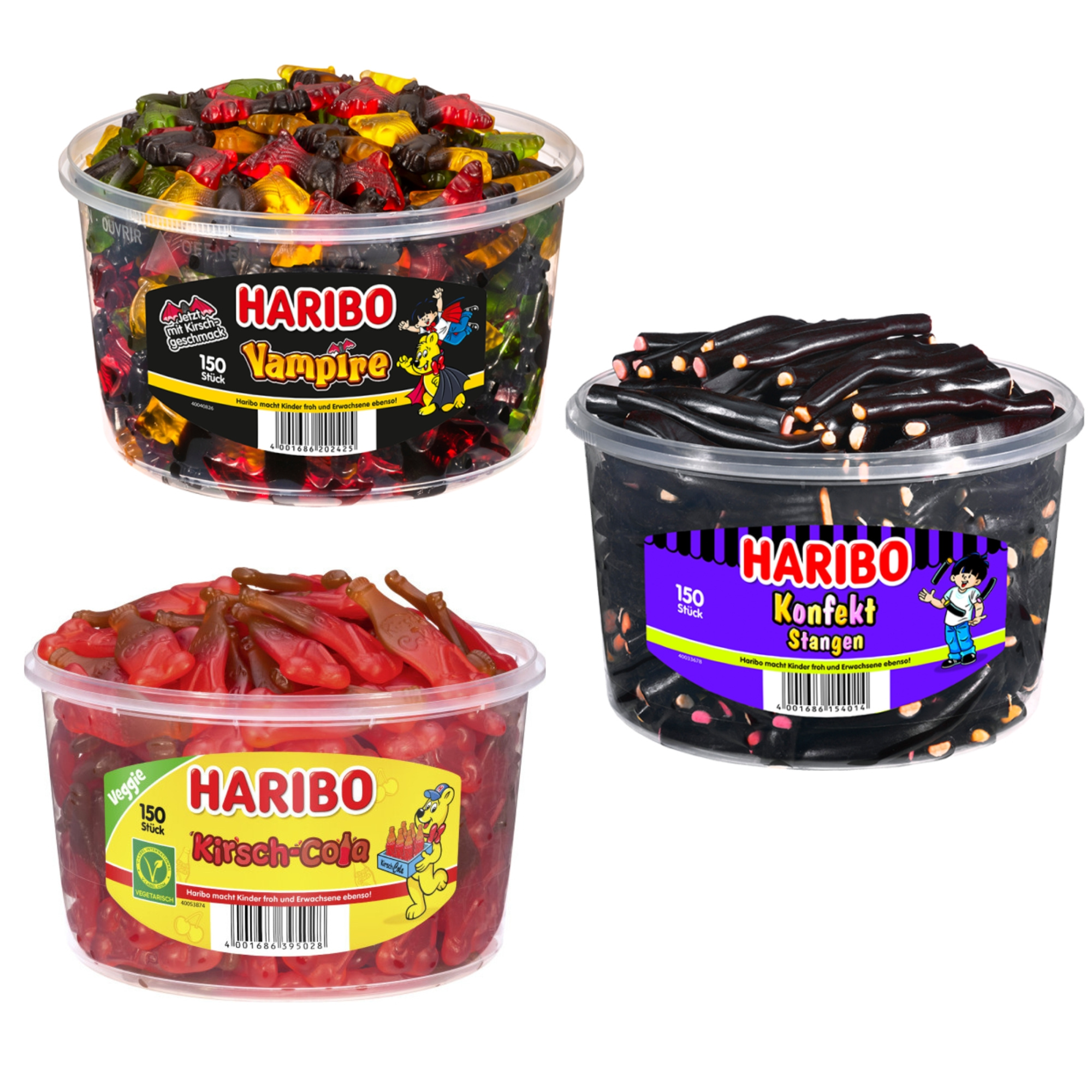 Image of Haribo Party-mix: 1x Vampire 1.2kg 1x Cherry-cola 1.35kg & 1x Candy Sticks 1.2kg | Total Content 3.75kg | Perfect For Party, Office & Children's Birthday