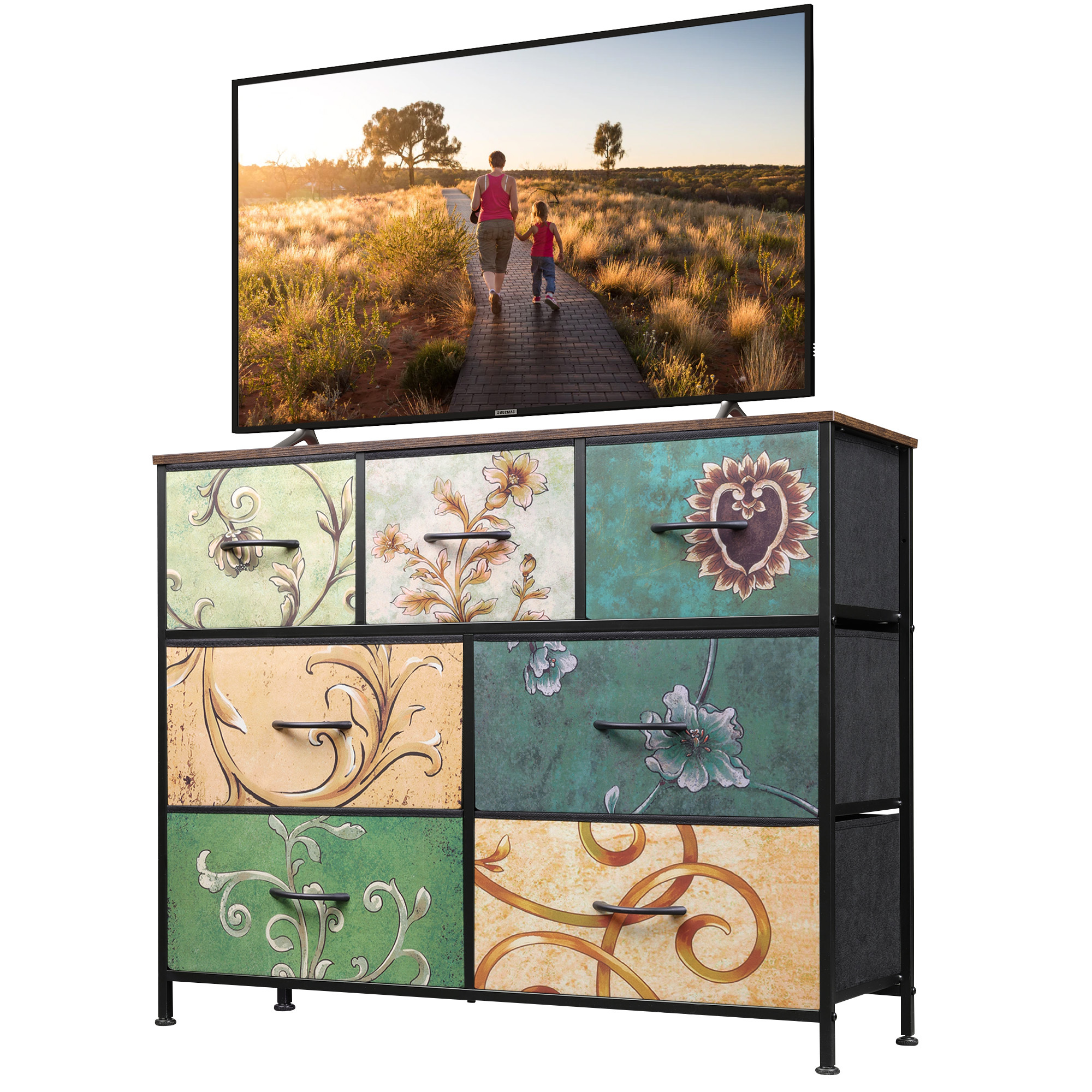 Wlive 7 Drawer Vintage Fabric Chest Dual-use For Bedroom & Living Room (sturdy , Brown