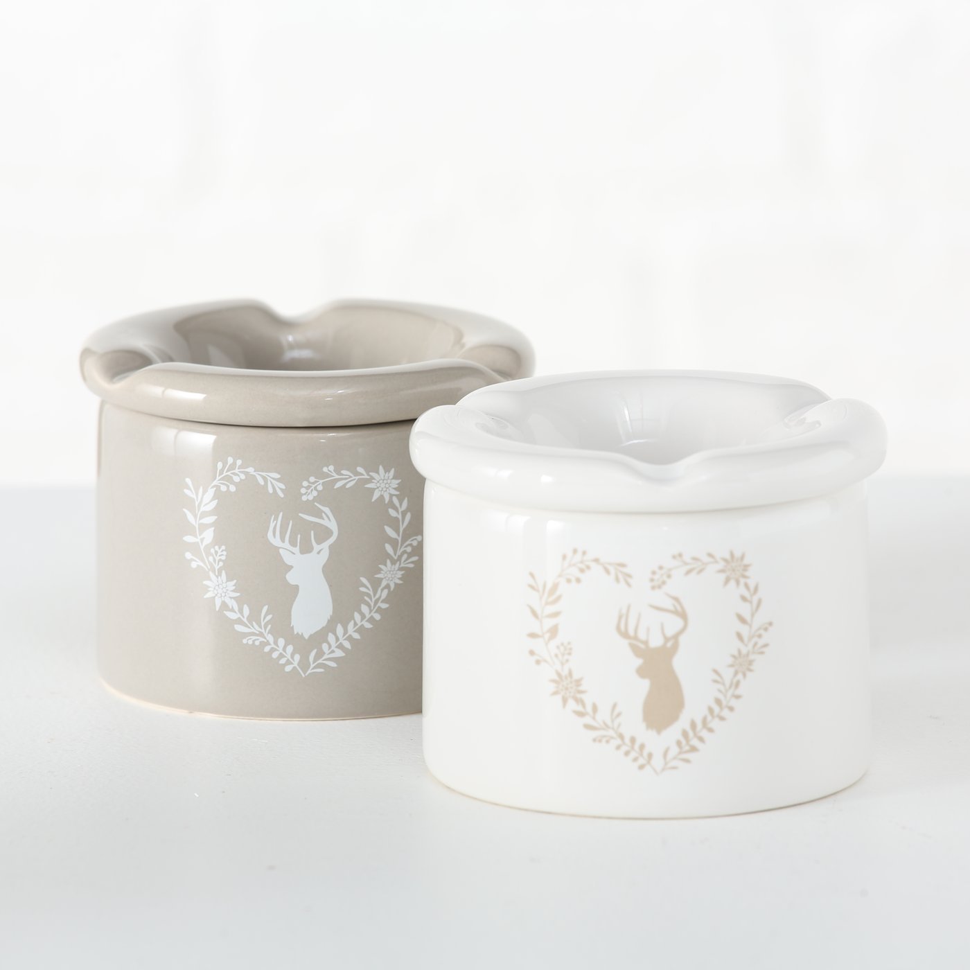 Set Of 2 Storm – Ceramic/dolomite, 9 Cm Diameter, Beige & White, Windproof With Deer Design, Non-slip & Durable, Deer Dolomite For Balcony And Terrace