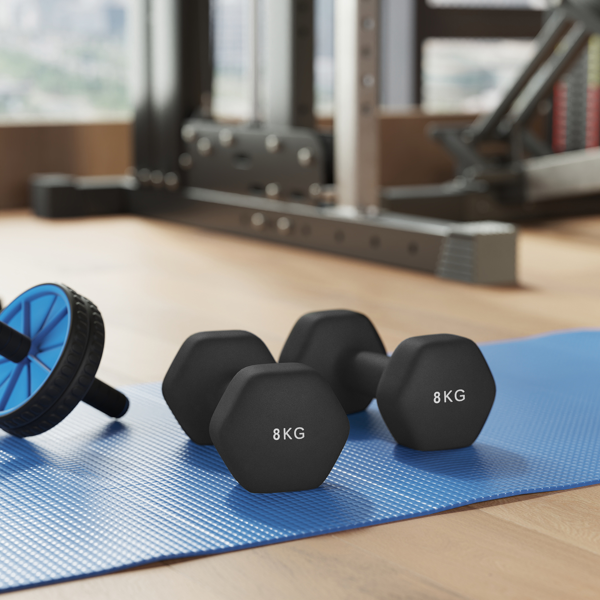 E-shop Sechseckige Kurzhanteln, zweiteiliges Set, 2 x 8 kg, mit Neoprenbeschichtung, geeignet für Krafttraining, Fitness und Heimtraining.
