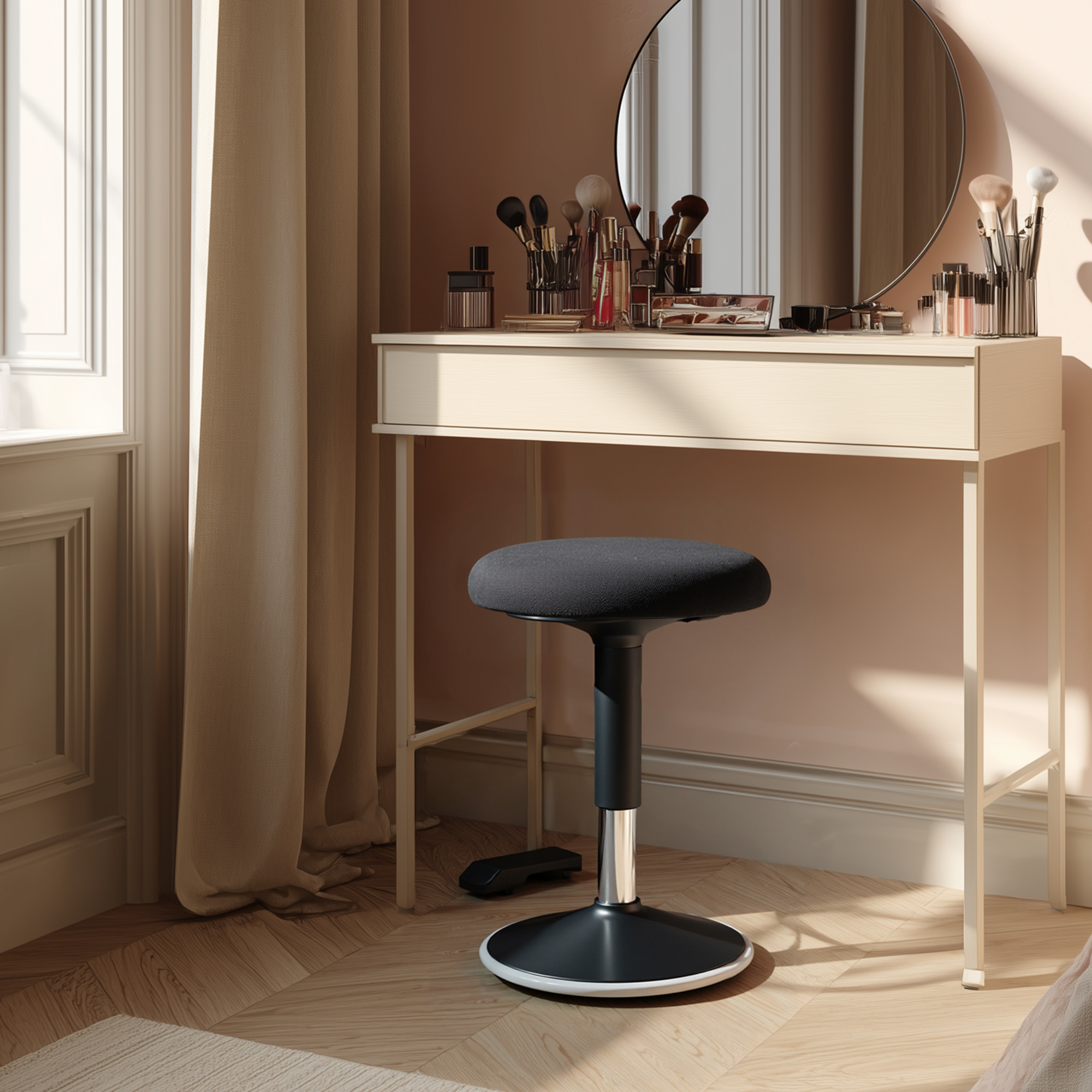 Height-adjustable Chair, Ergonomic Swivel Stool, Easy Assembly, Office, Black