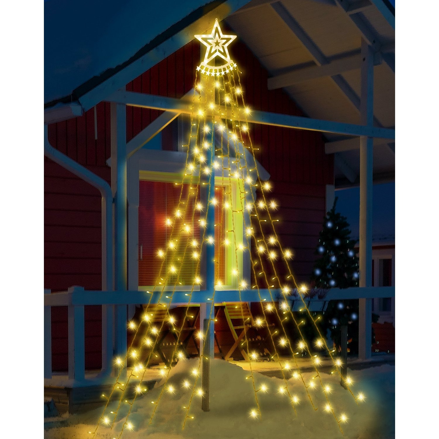 TEMU Globrite Outdoor Curtain Star Fairy Lights, Hanging Window Waterfall Lights, 350 Led, Waterproof, Christmas Tree Lights, Plug In - Christmas