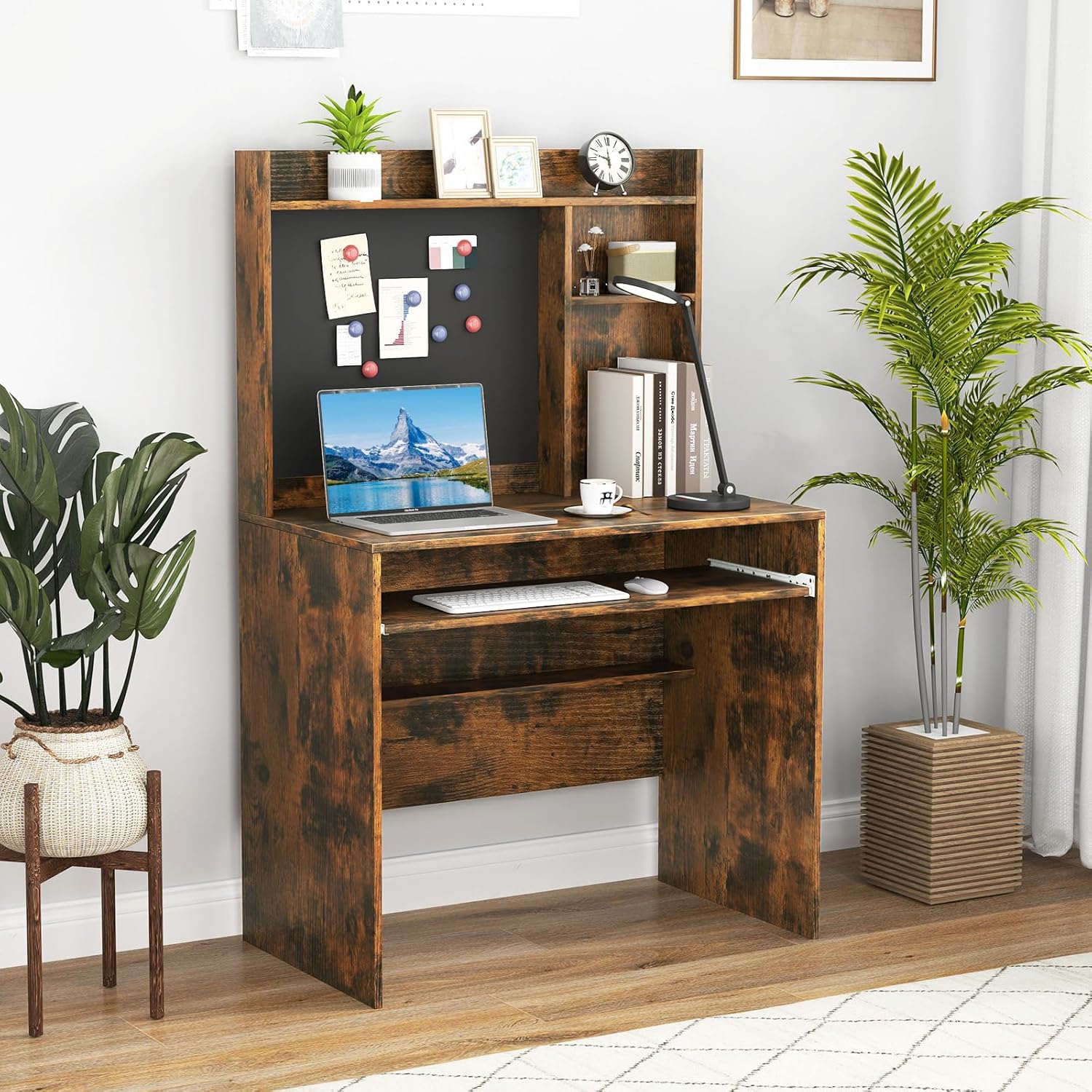 Desk With Magnetic Notice Board, Home Office Desk With Cupboard And Keyboard Tray, Ec Table