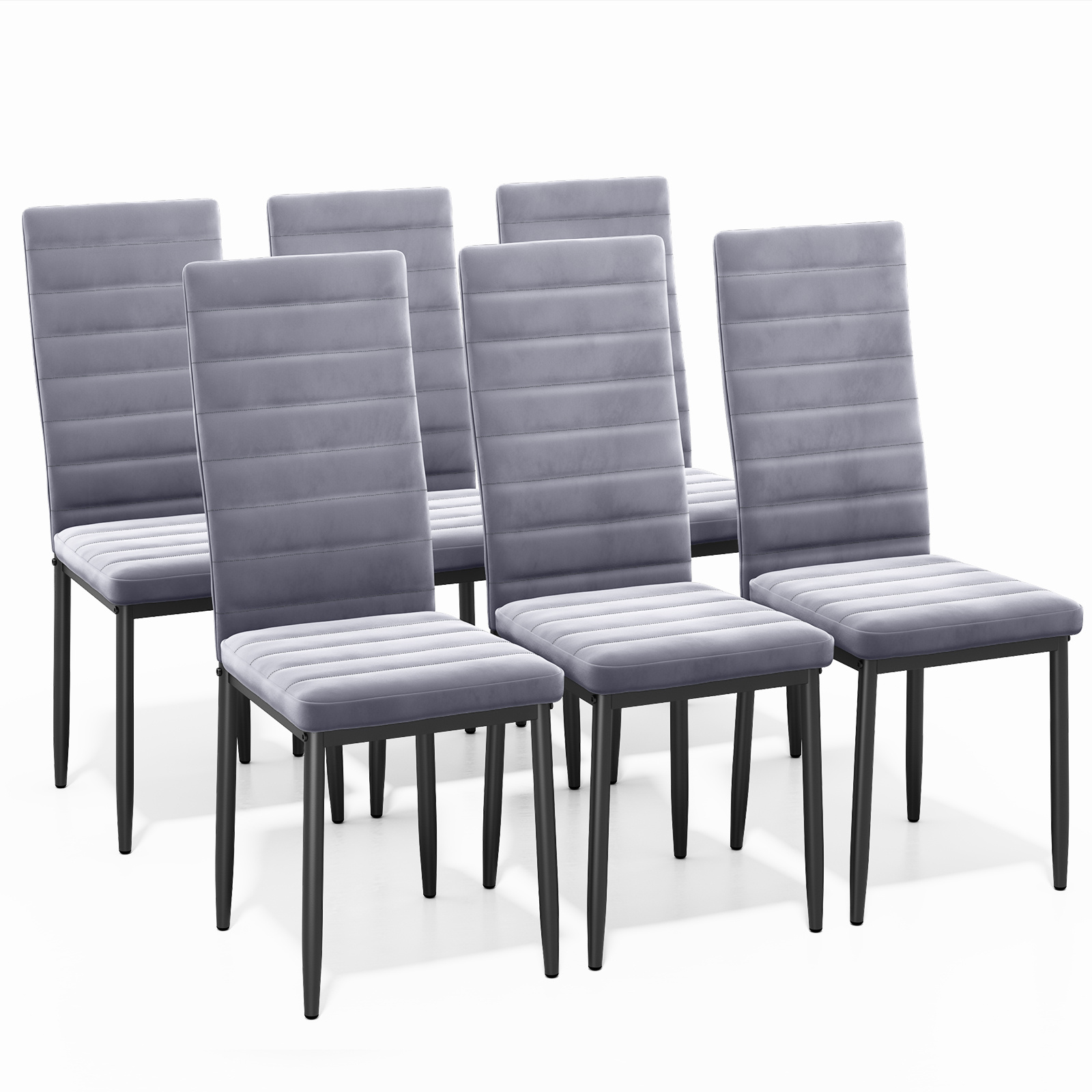 Dining Chair Set, 6 Chairs, Suitable For Kitchen And Dining Area, Velvet Seats, Upholstered, Light Gray X 6
