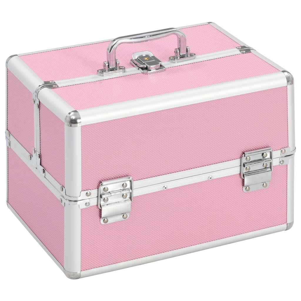 Image of Vidaxl Cosmetic Case Makeup Case Hairdresser Case Jewelry Case Aluminum Case Tool Case Tool Box Aluminum 22x30x21cm Pink