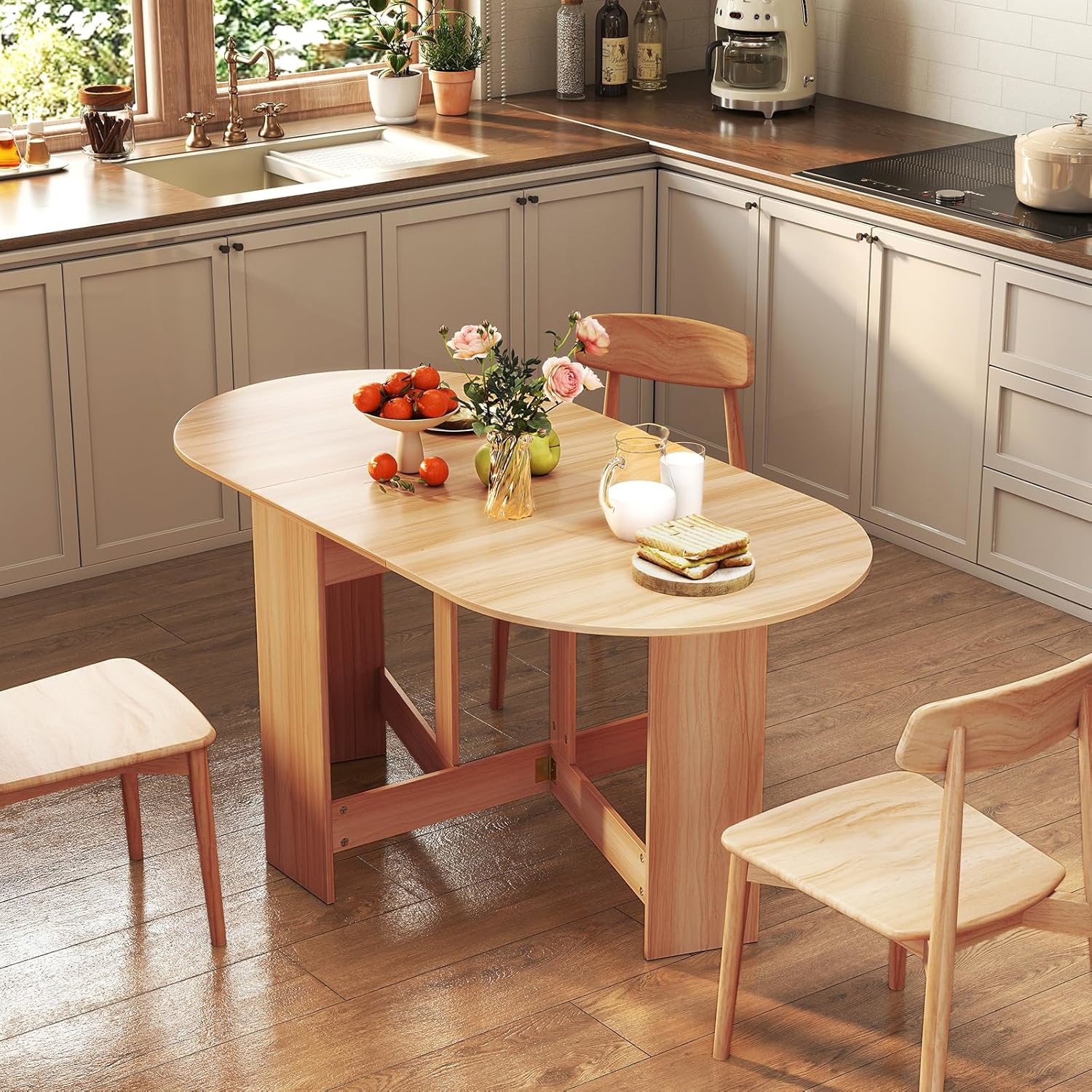 Folding Dining Table, Wooden Kitchen Table, Dining Room Table For 4-7 People, Load 60 Kg