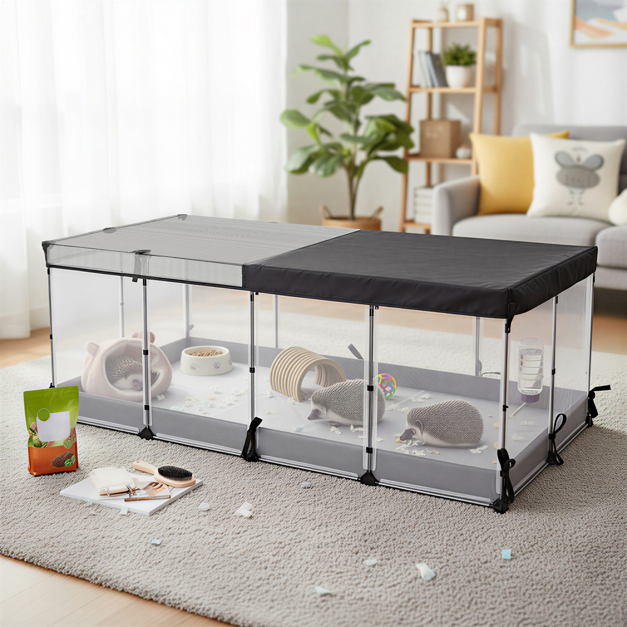 Small Animal Run, Breathable With Water-resistant Base, For Indoor Use, Semi-transparent Panels, White