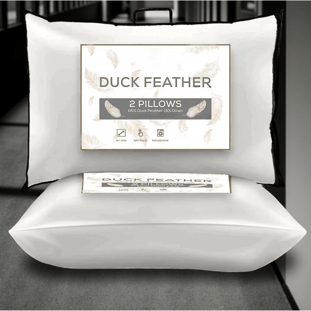 TEXTILE XPERT Duck Feather Pillows Set of 2 48x74 cm – Luxury Soft Hotel-Inspired Bed Pillows, Supportive Standard Size Pillows for Relaxing Sleep, Durable & Comfortable Pillows for Bedroom Décor, Guest Rooms & Everyday Home Use