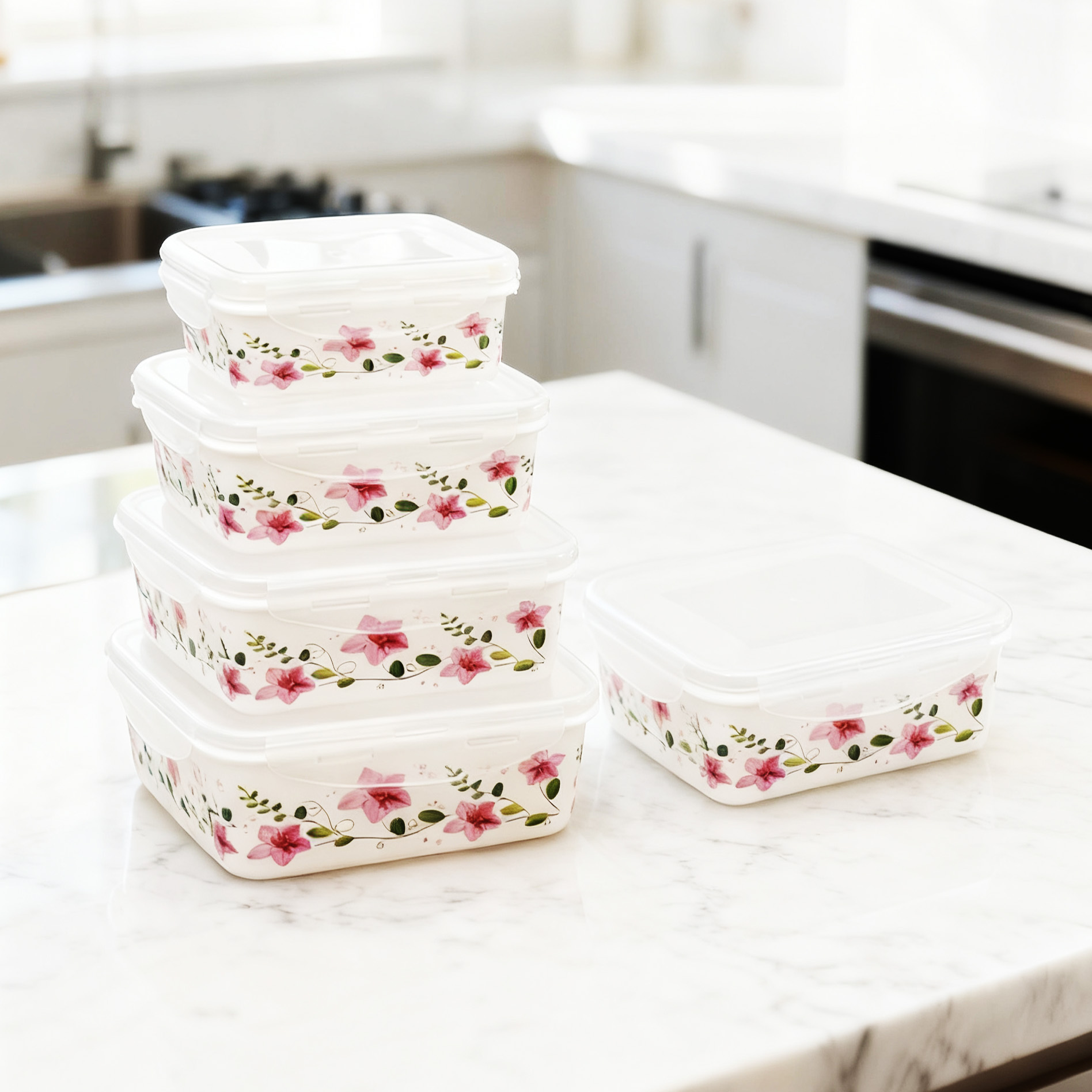 TEMU Ensemble de 5 boîtiers; boites de conservation alimentaires en silicone et PP avec couvercles, BPA, sécurisé au micro-ondes pour le camping et