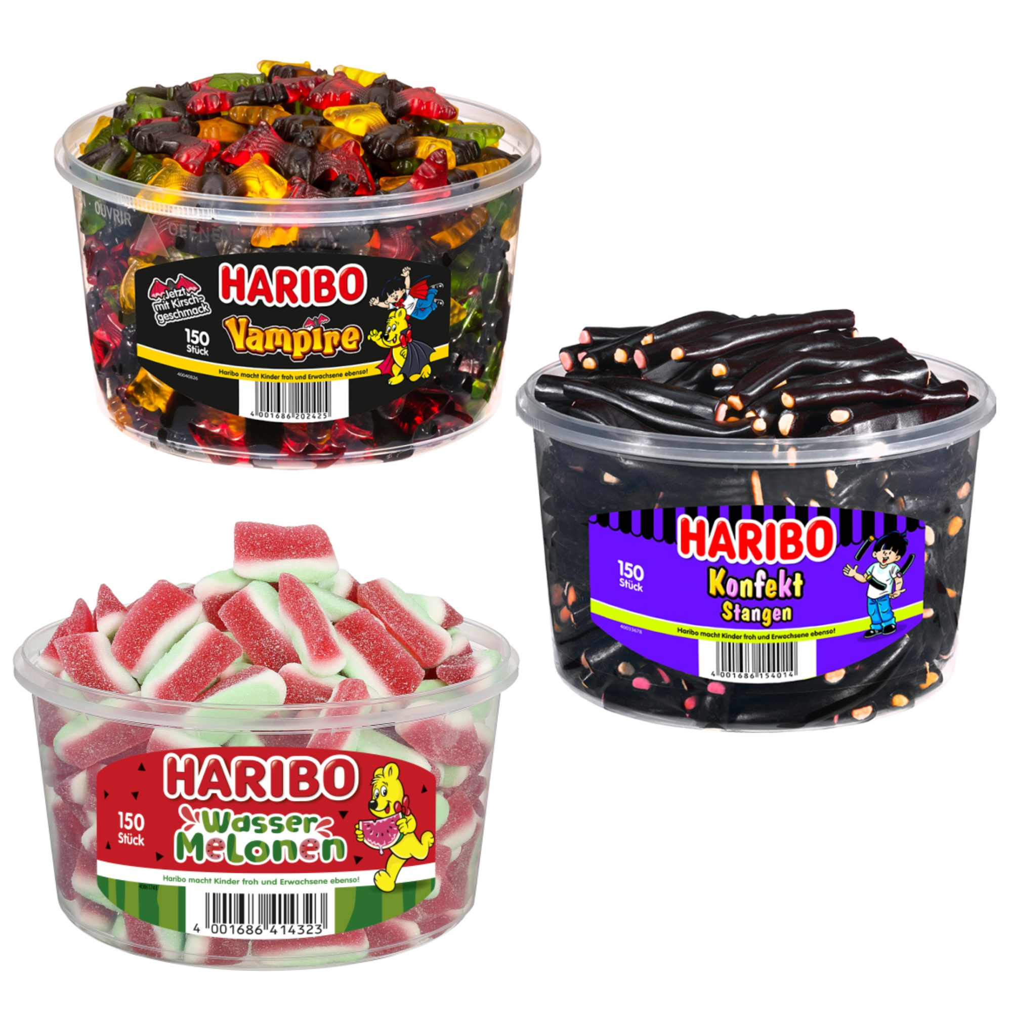 Image of Haribo Party Mix: 1x Vampire 1.2kg, 1x Watermelon 1.05kg & 1x Candy Bars 1.2kg | Total Weight 3.45kg | Perfect For Parties, Office & Kids' Birthdays