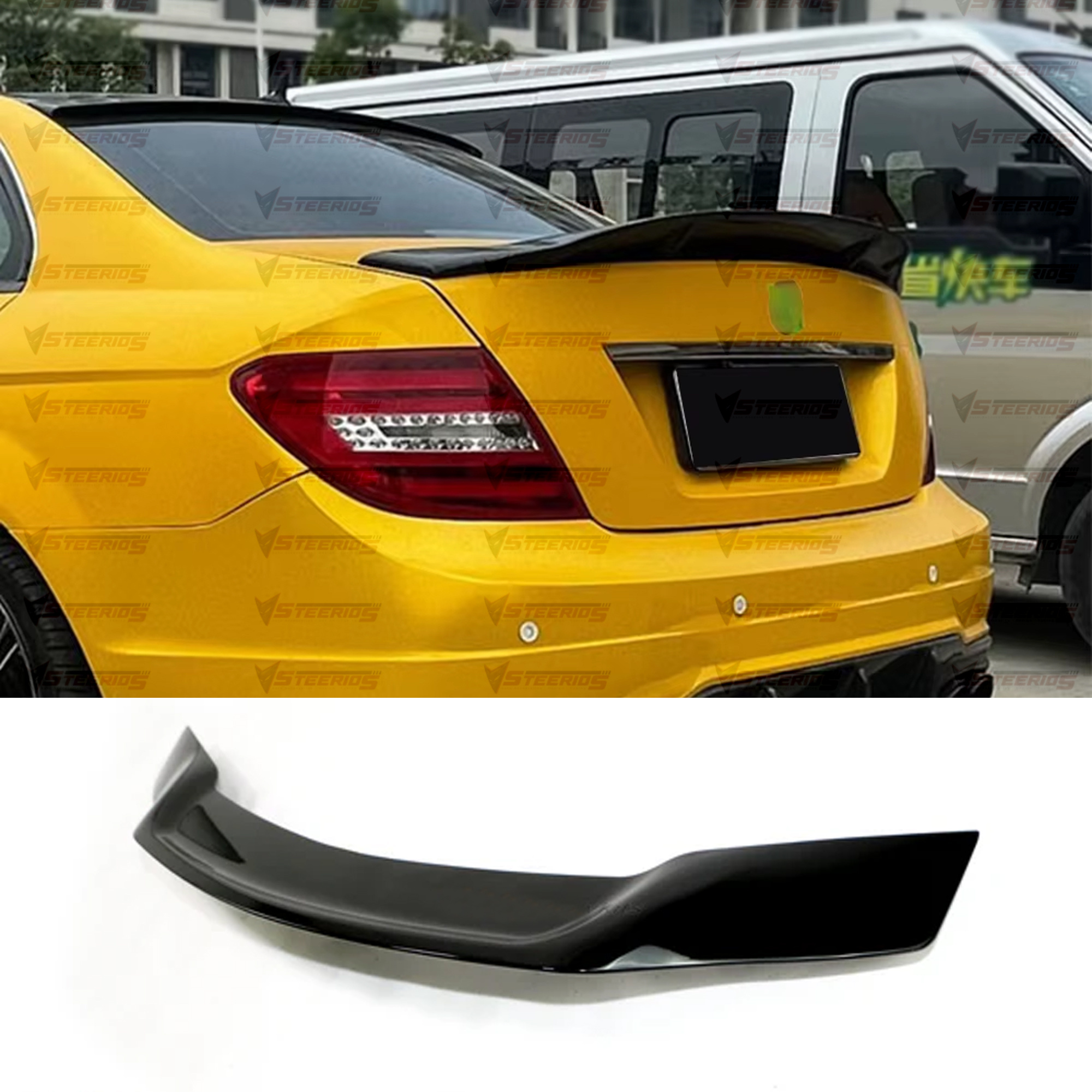 Image of Rear Spoiler For Mercedes W204 2007-2014 C63 C250 4door Psm Style Gloss Abs Plastic Enhances & Style, Car Exterior Upgrade | Dynamic Design | Highquality Spoiler