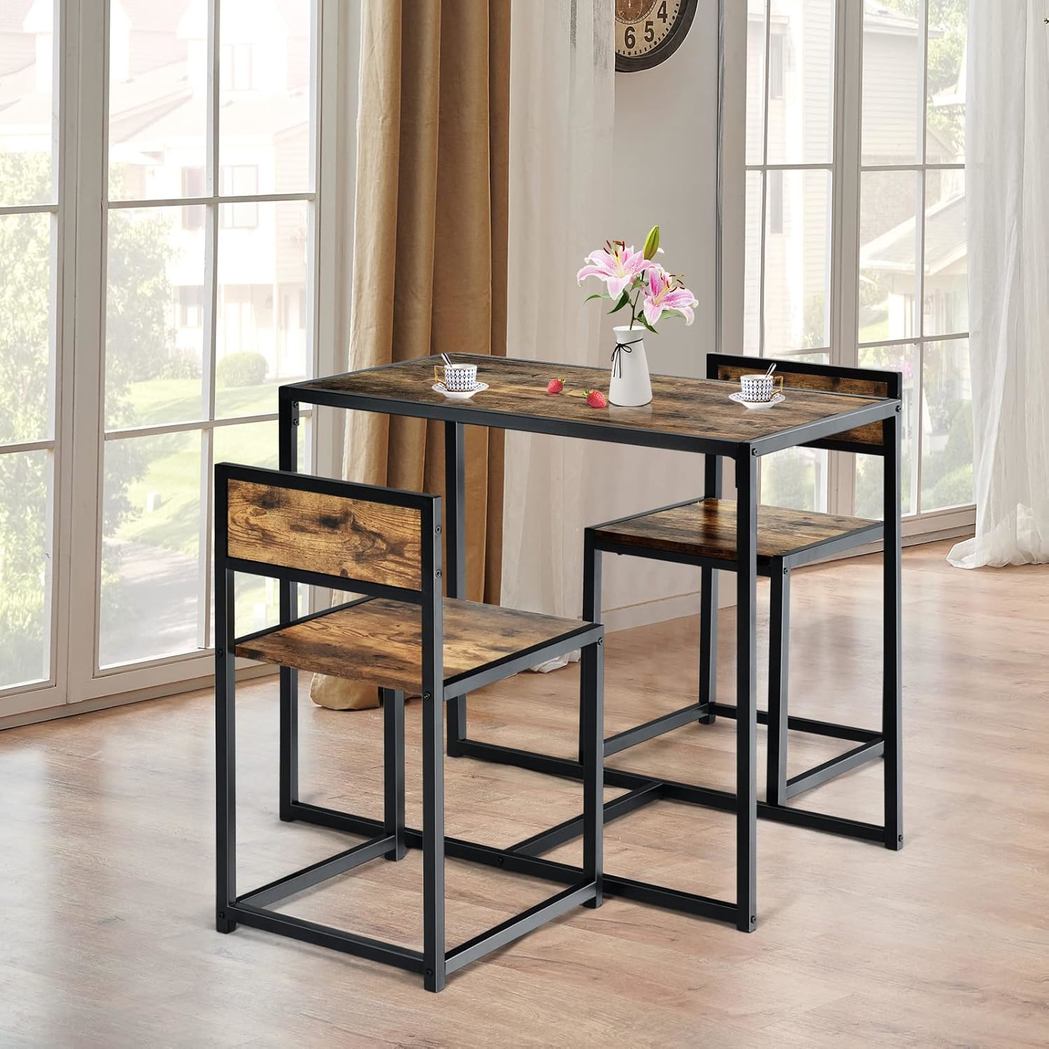 Compact Non-slip Metal Frame Table And Chairs Set With 2 Chairs Sturdy And Practical Retro Style Dining Room Patio Restaurant