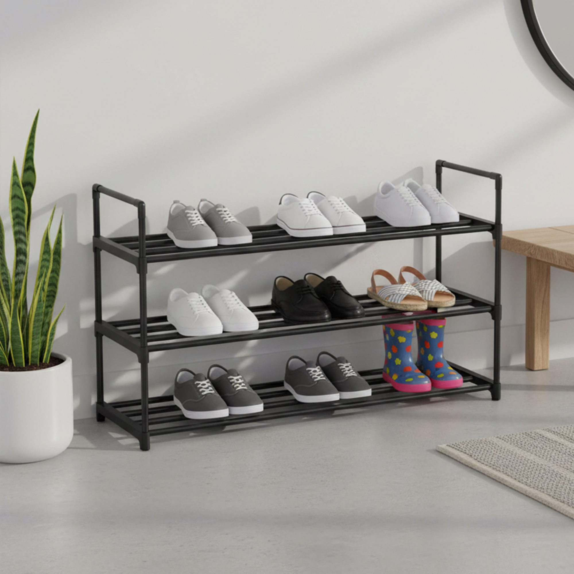 TEMU Shoe Organizer With 3 Levels, Shoe Rack, For 12-15 Pairs Of Shoes, Stackable, 30 X 92 X 54 Cm, Black