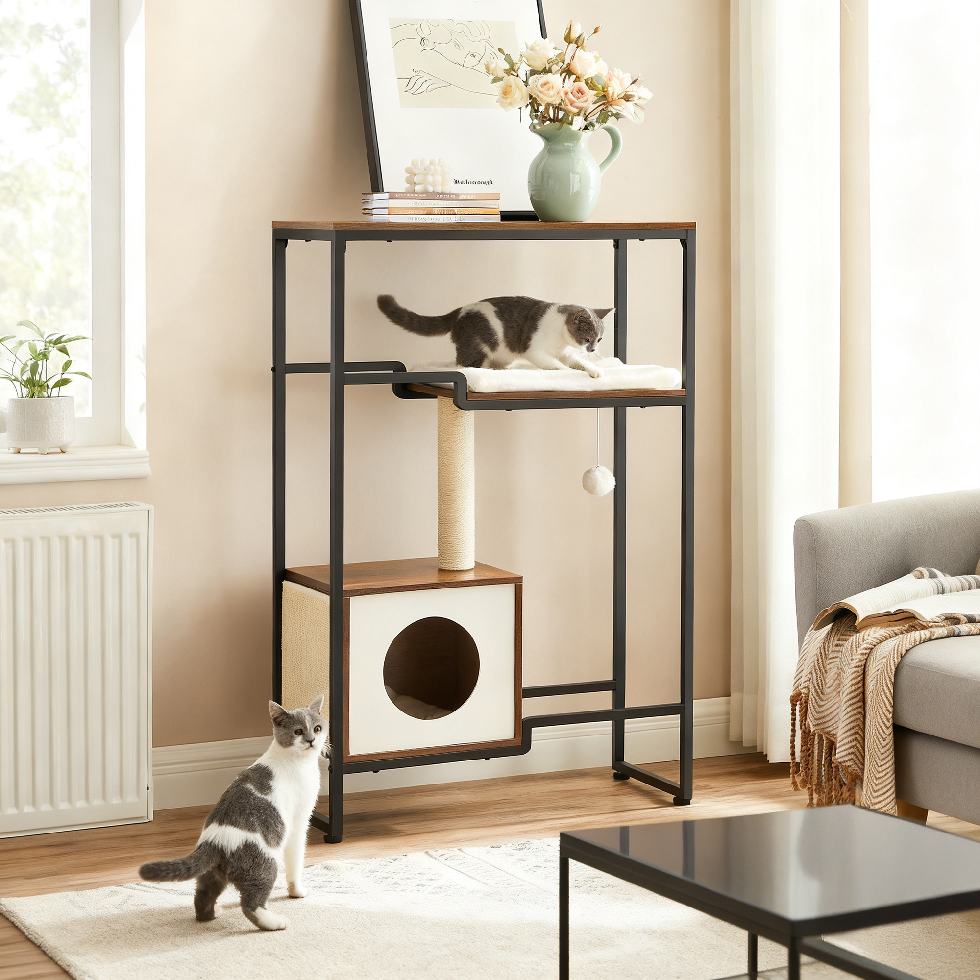 Scratch Tree, Cat Tree, With Storage Surface, Brown